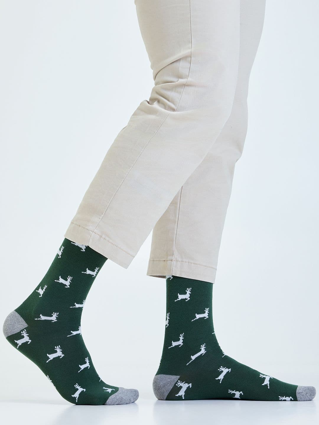 Mint & Oak Men Green & White Patterned Above Ankle Socks - view 1
