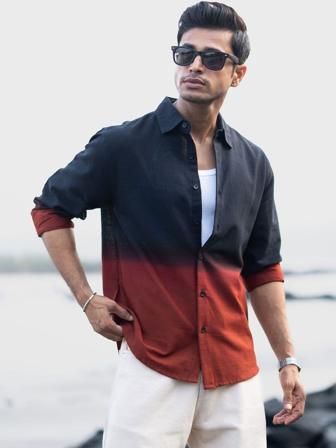 Powerlook Ombre Colourblocked Cotton Long Sleeves Shirt - view 1