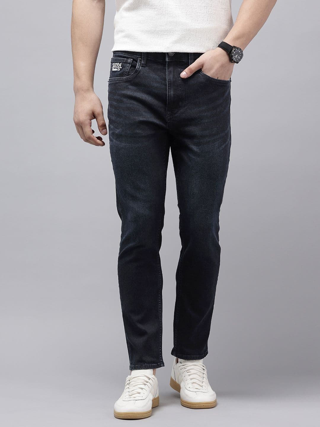 U.S. Polo Assn. Denim Co. Men Cole Tapered Crop Skinny Fit Light Fade Stretchable Jeans