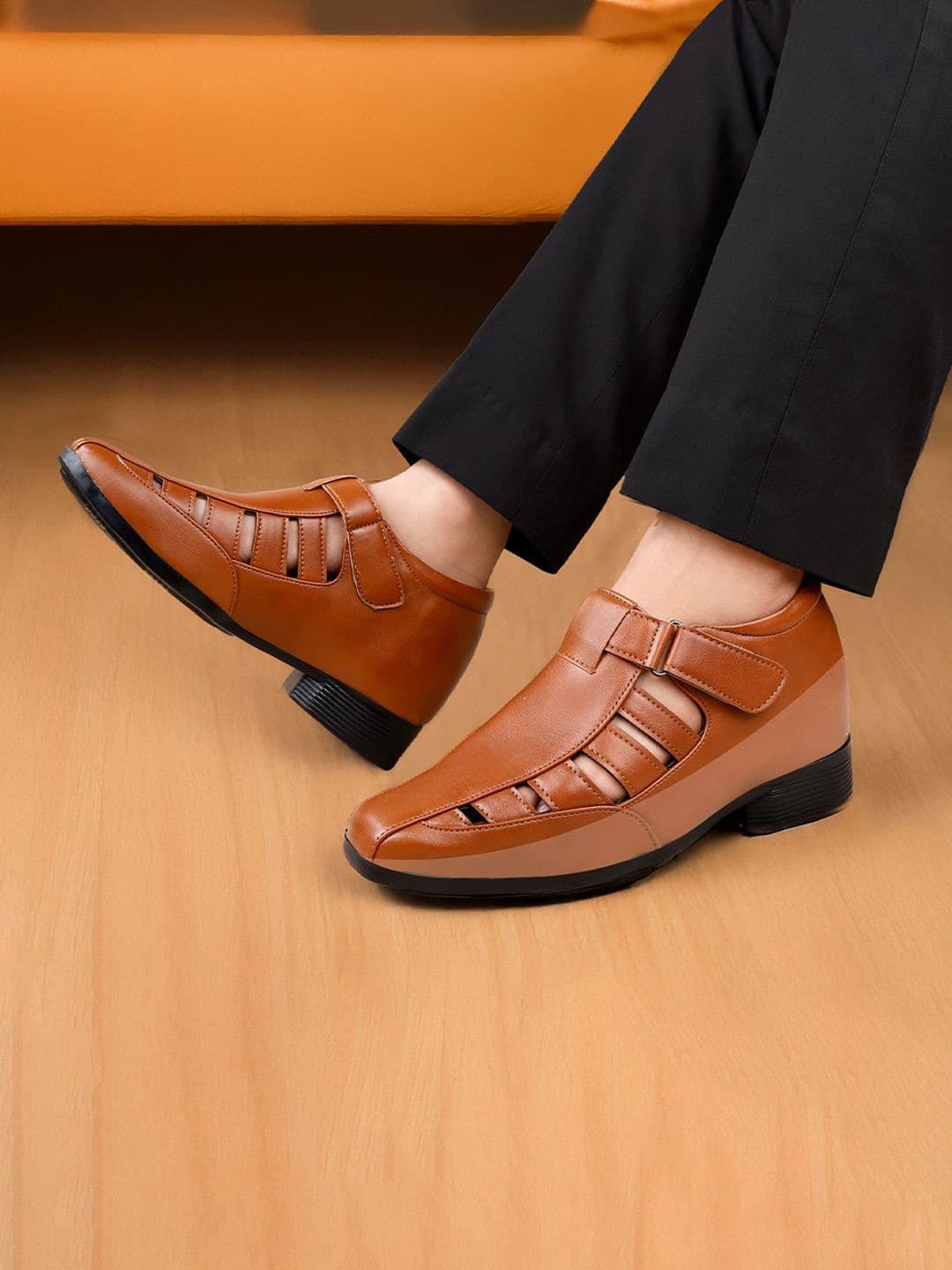 Bxxy Men Tan Hidden Height Increasing Dress Sandal Strap Closure - view 1