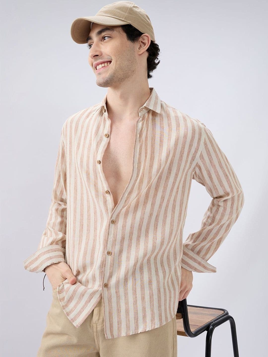 VASTRADO Drift Paneled Vertical Stripes Cotton Long Sleeves Slim Fit Shirt - view 1