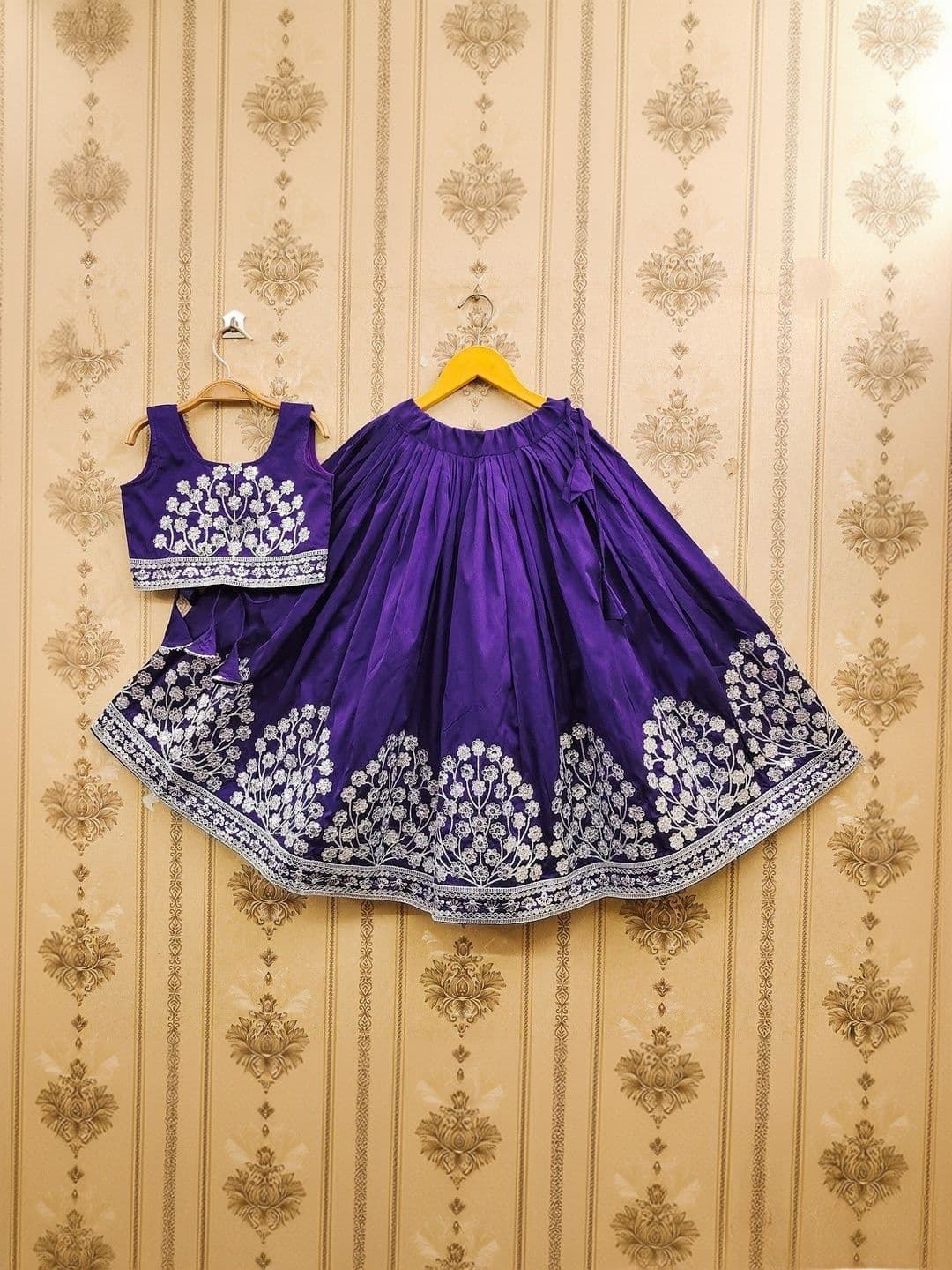 Helene Girls Embroidered Thread Work Semi-Stitched Lehenga & - view 1