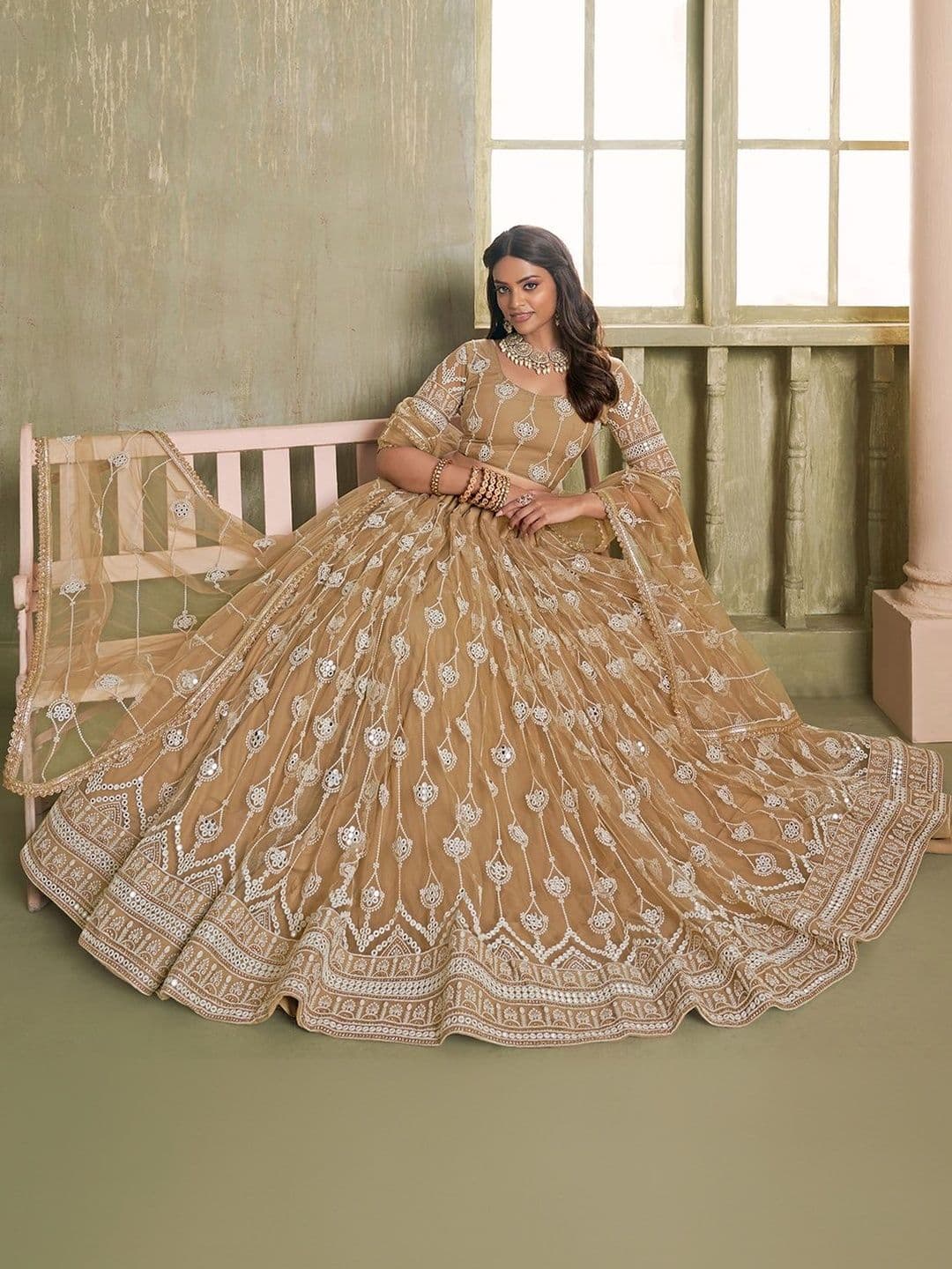 Zeel Clothing Embroidered Mirror Work Semi-Stitched Lehenga & Blouse With Dupatta - view 1