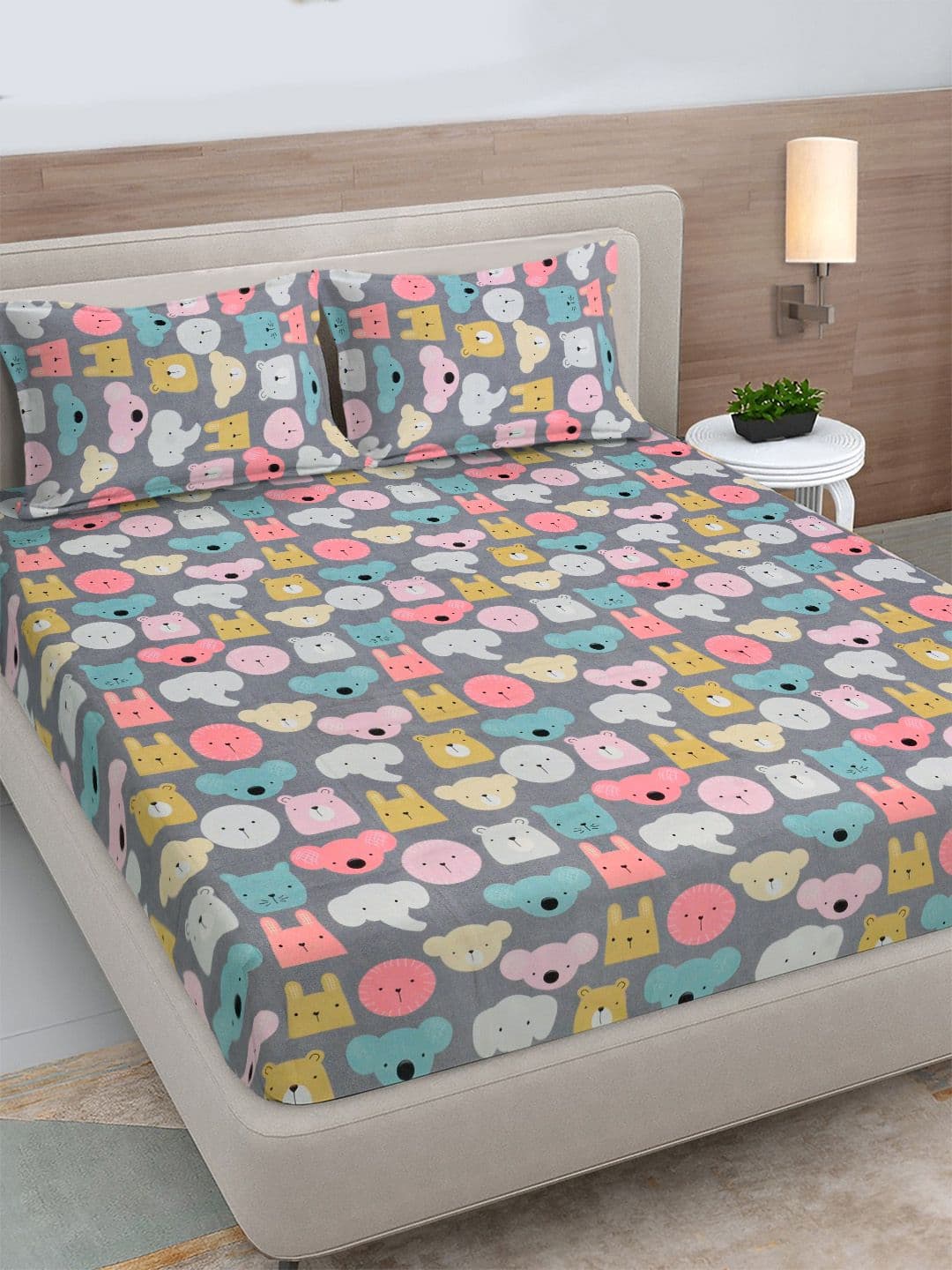 FABINALIV Blue Cartoon Print Polycotton 300 TC King Fine Bedsheet with 2 Pillow Covers - view 1