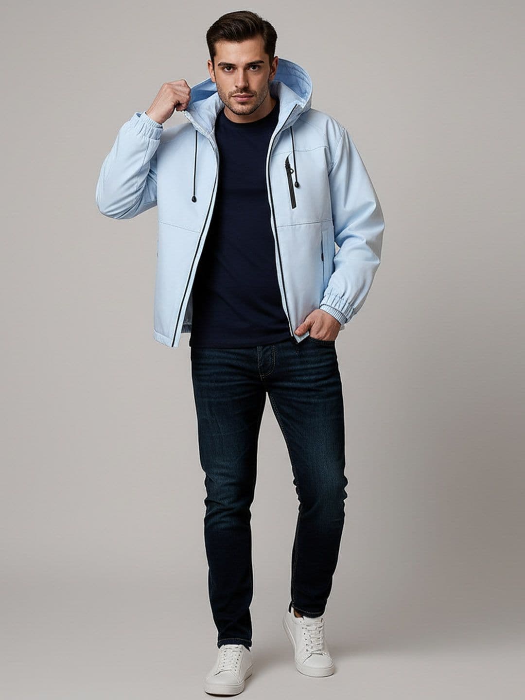 Mast & Harbour Men Hooded Solid Bomber Jacket - view 1