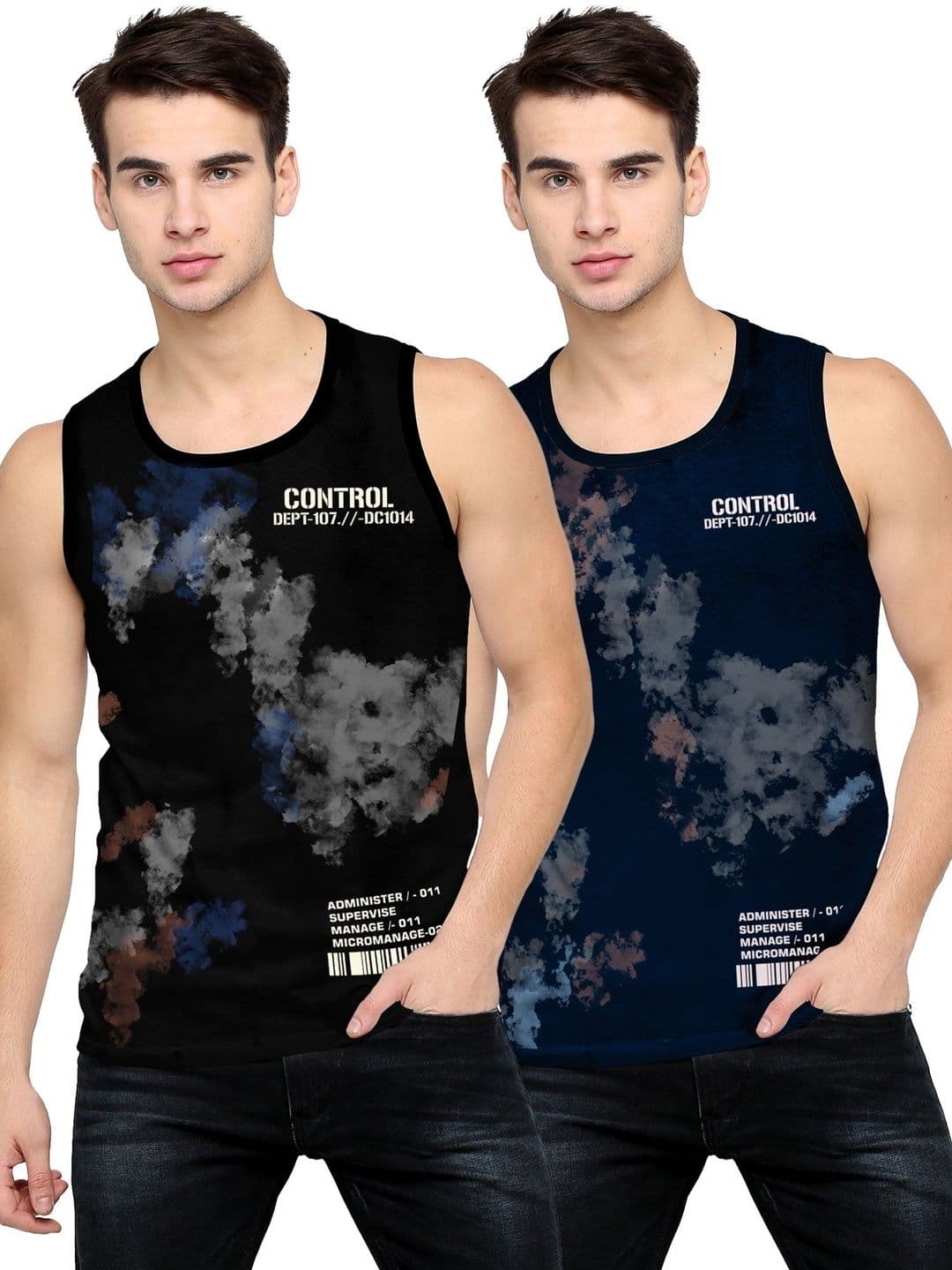 JUMPCUTS Pack Of 2 Printed Slim Fit Gym Vests - view 1