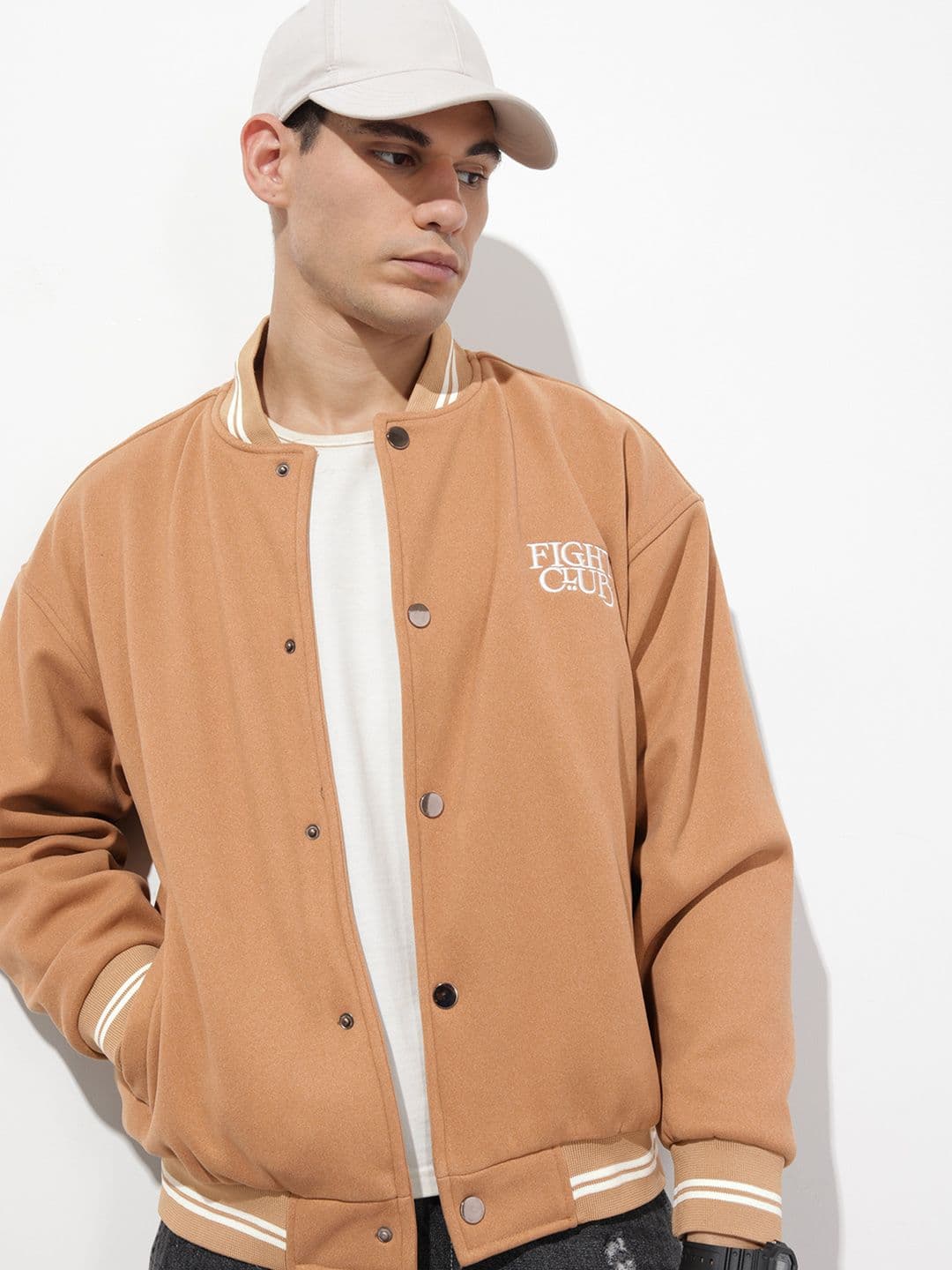 The Roadster Life Co. Stand Collar Typography Printed Varsity Jacket - view 1