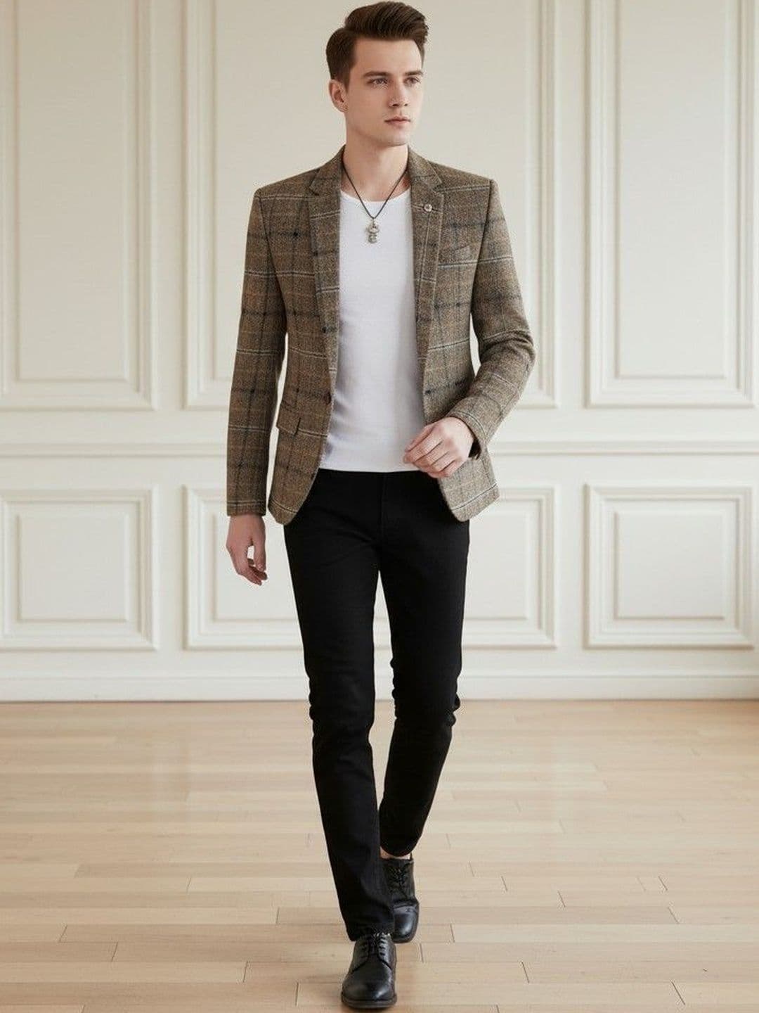 INVICTUS Checked Notched Lapel Long Sleeves Single Breasted Blazer - view 1