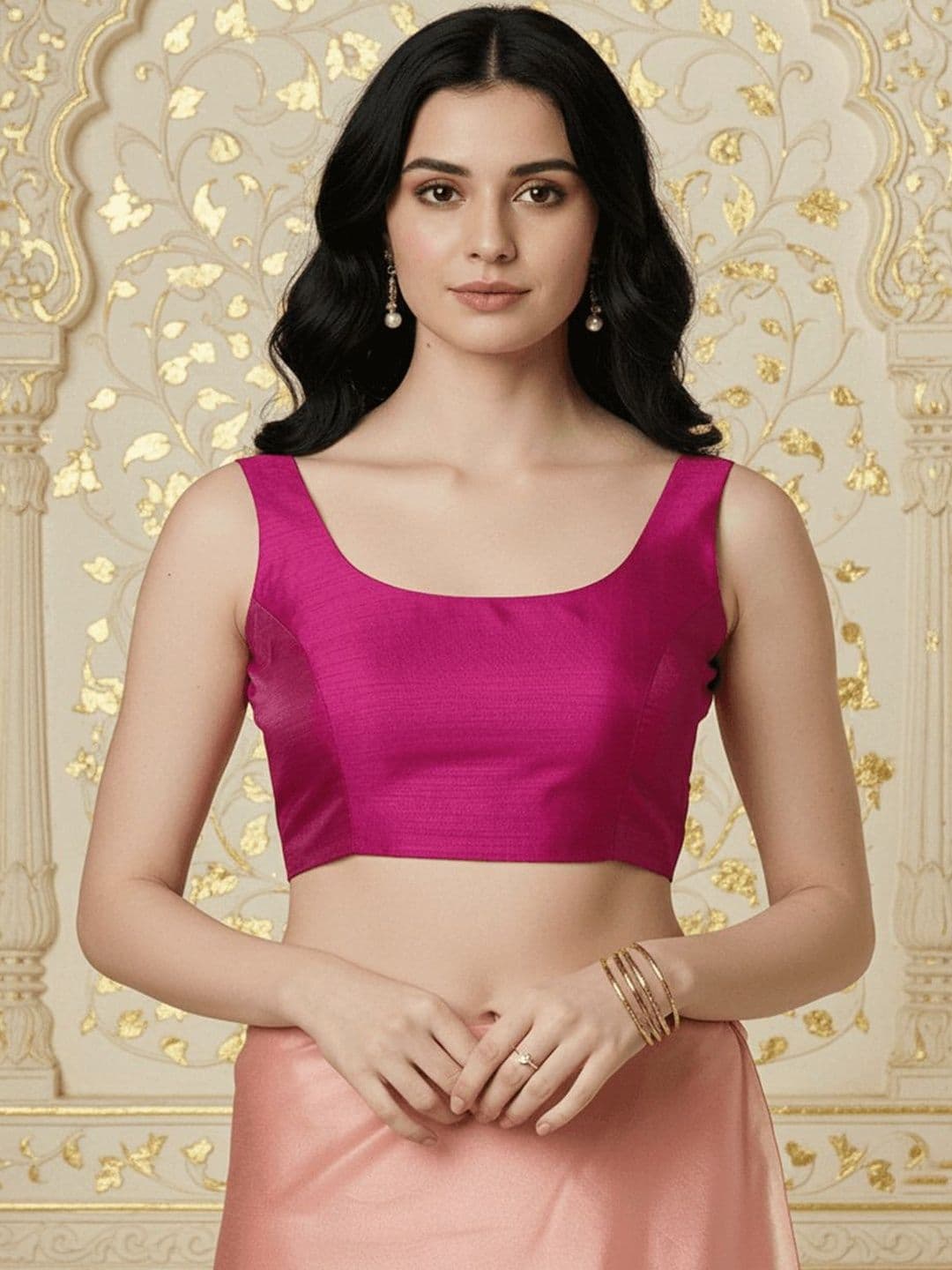 Aanyor Solid Round Neck Sleeveless Padded Readymade Saree Blouse - view 1