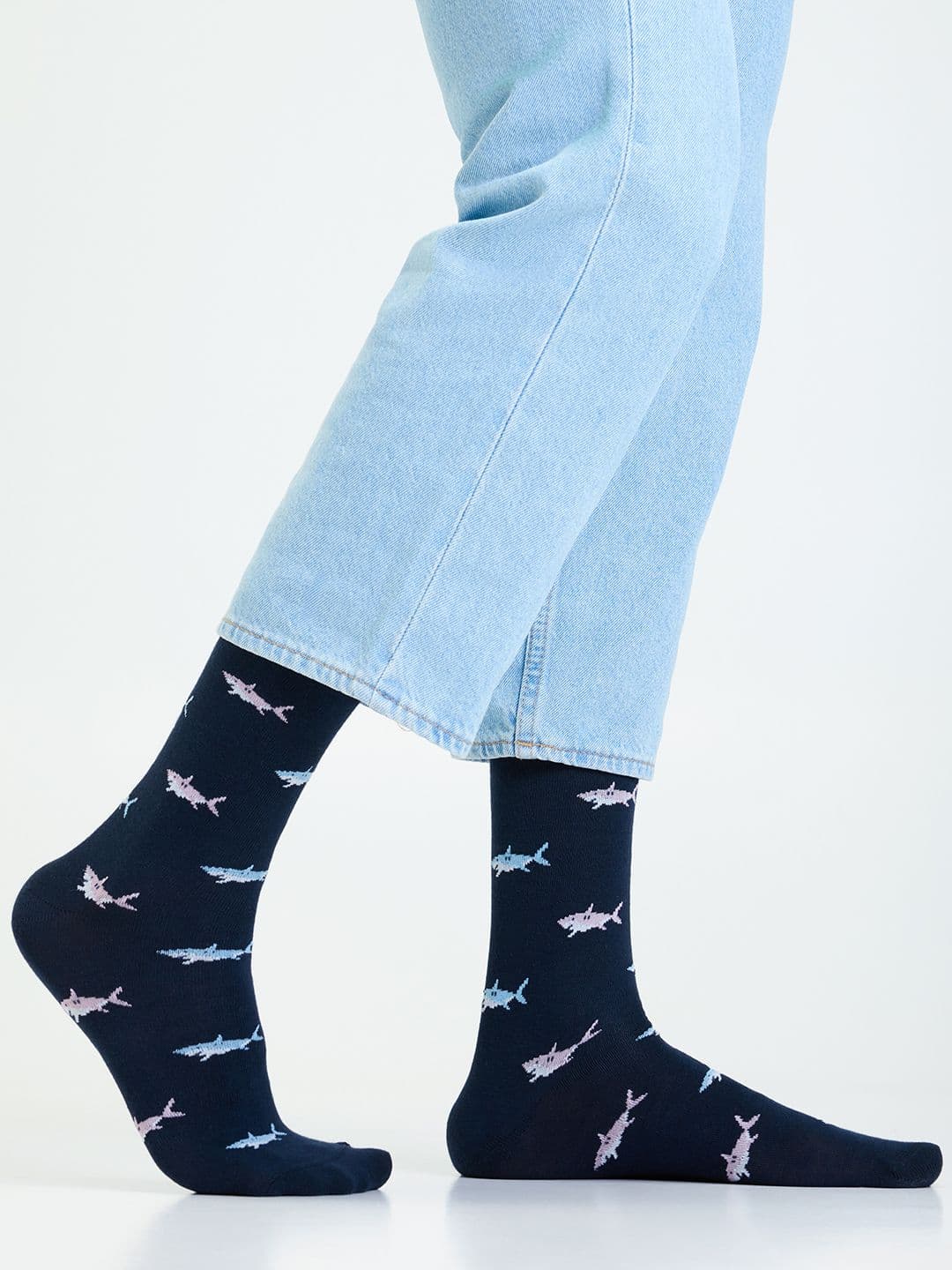 Mint & Oak Men Navy Blue Patterned Calf-Length Socks - view 1