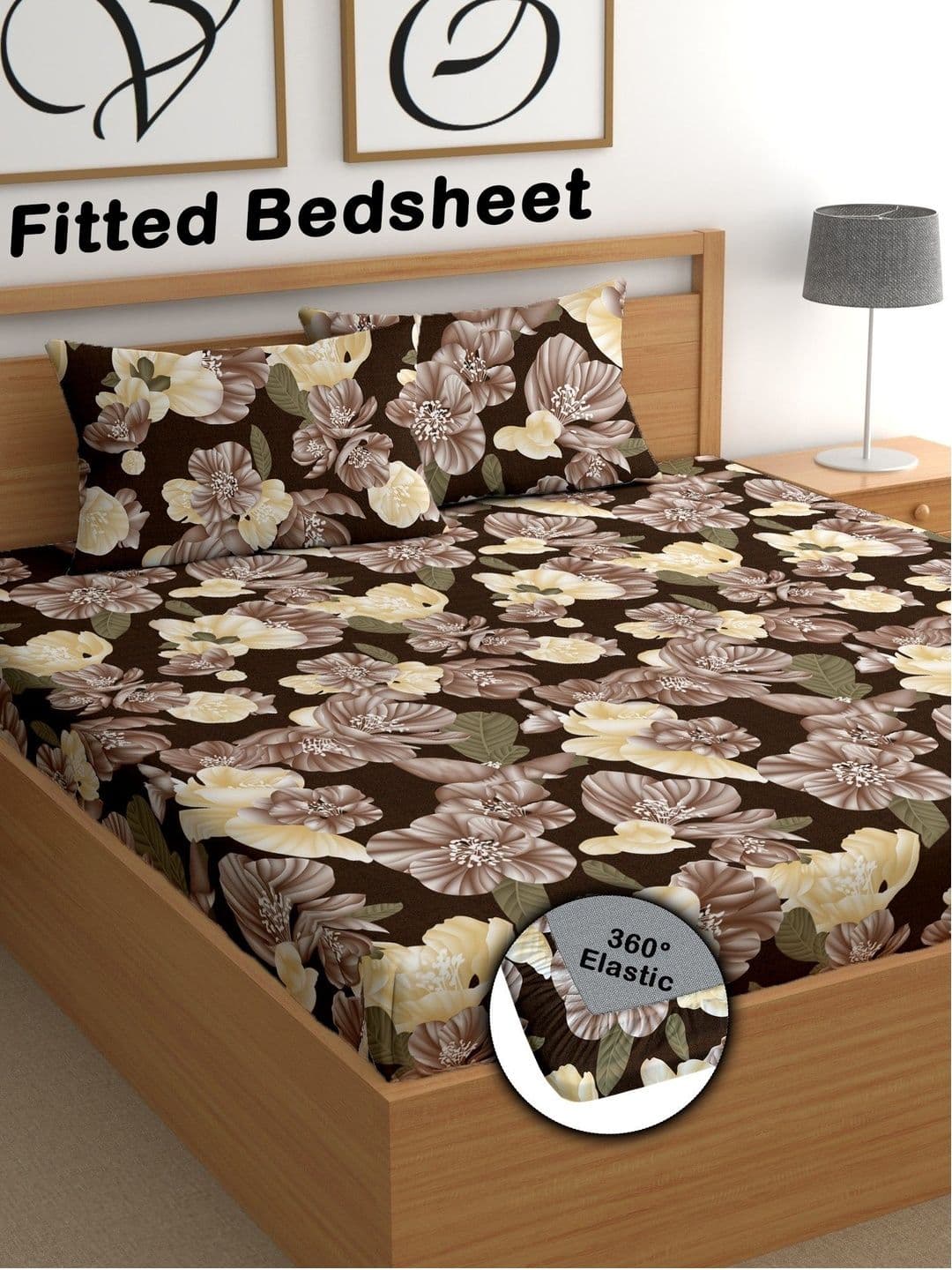 CG HOMES Brown Floral 180 TC King Bedsheet with 2 Pillow Covers - view 1