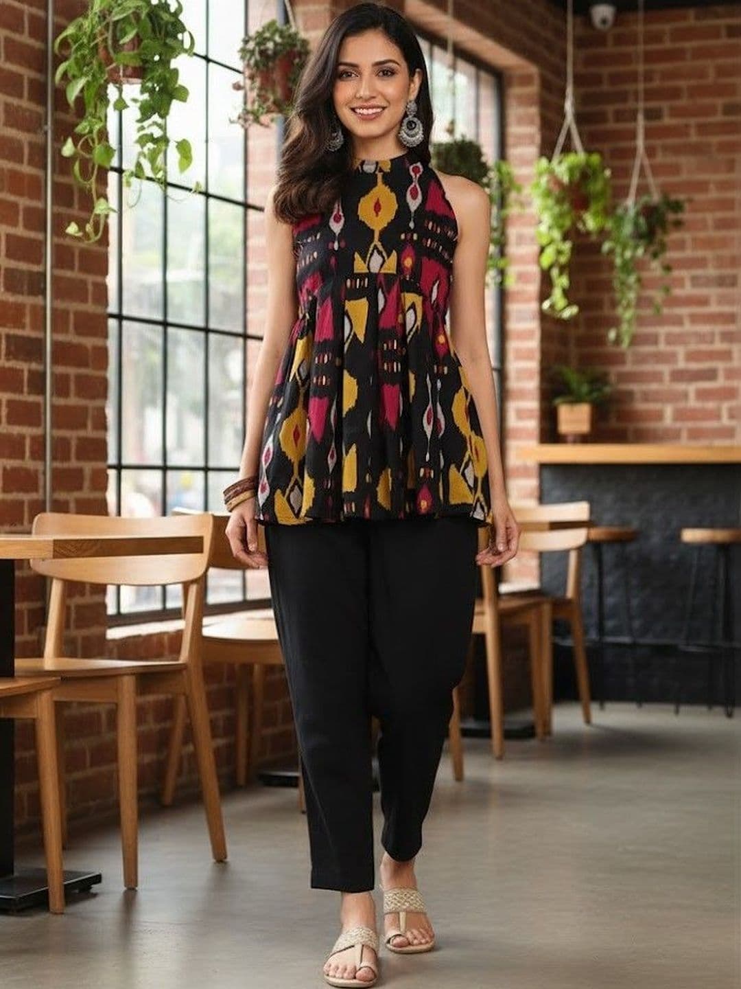 SZN Print Halter Neck Ethnic Cotton Top - view 1