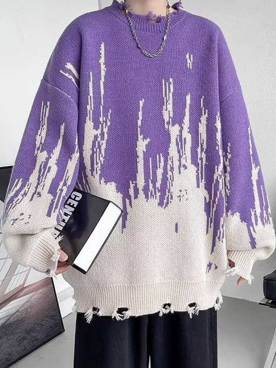 StyleCast x Revolte Men Cable Knit Printed Pullover - view 1