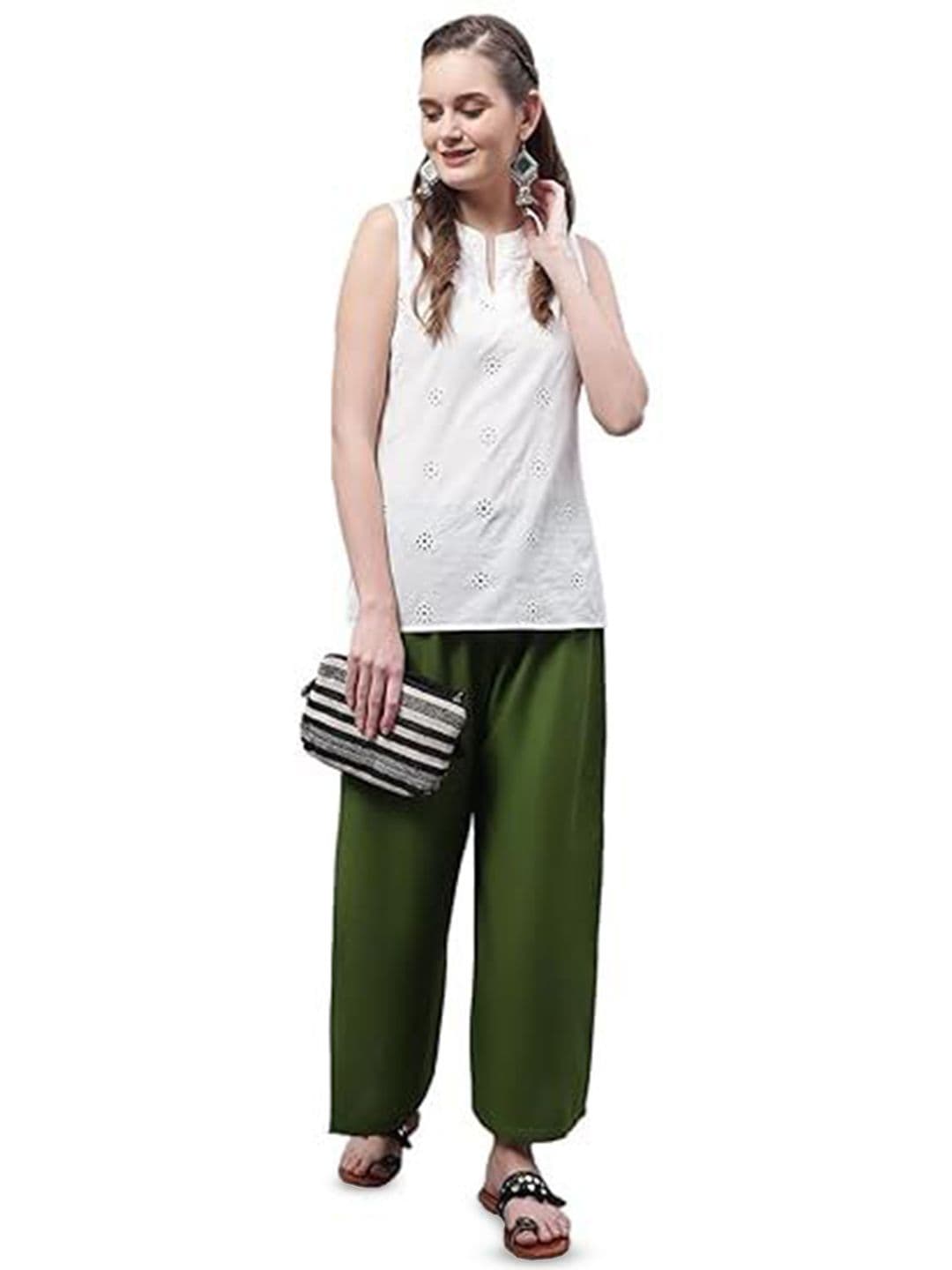eyba Women Solid Flared Knitted Palazzos - view 1