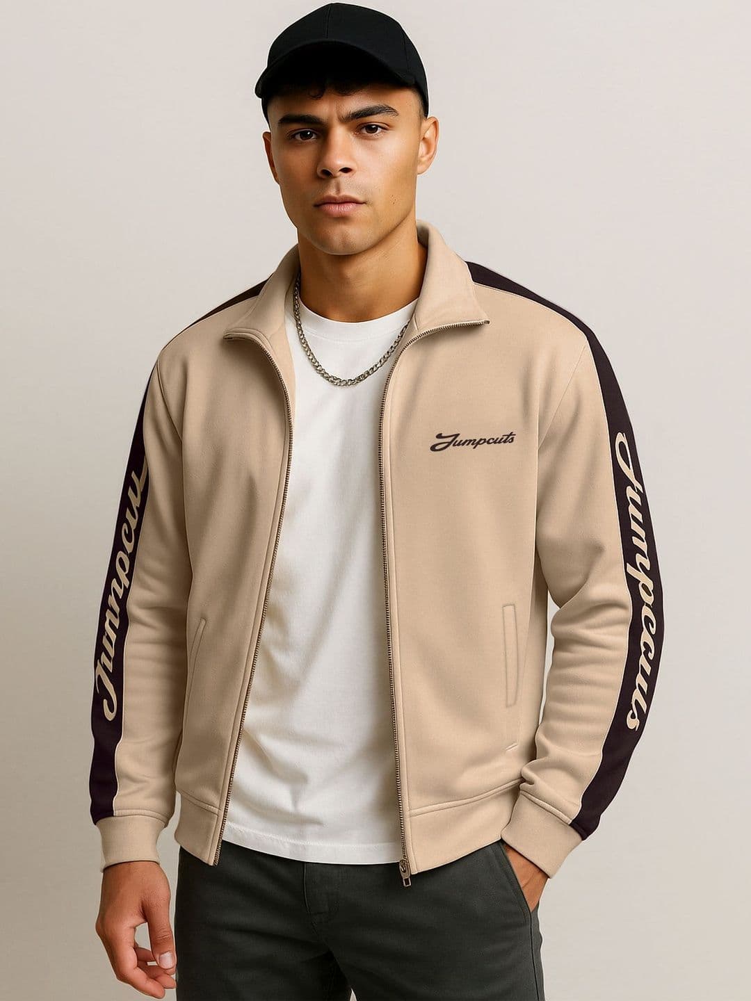 JUMPCUTS Men Typography Colourblocked Fleece Lightweight Sporty Jacket - view 1
