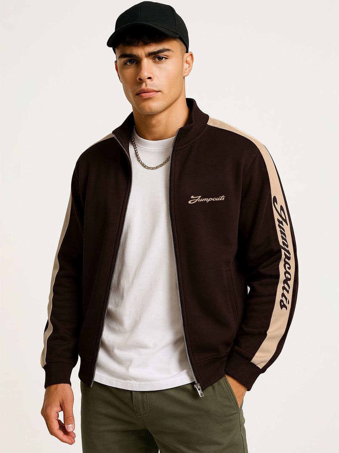JUMPCUTS Men Typography Colourblocked Fleece Open Front Jacket - view 1