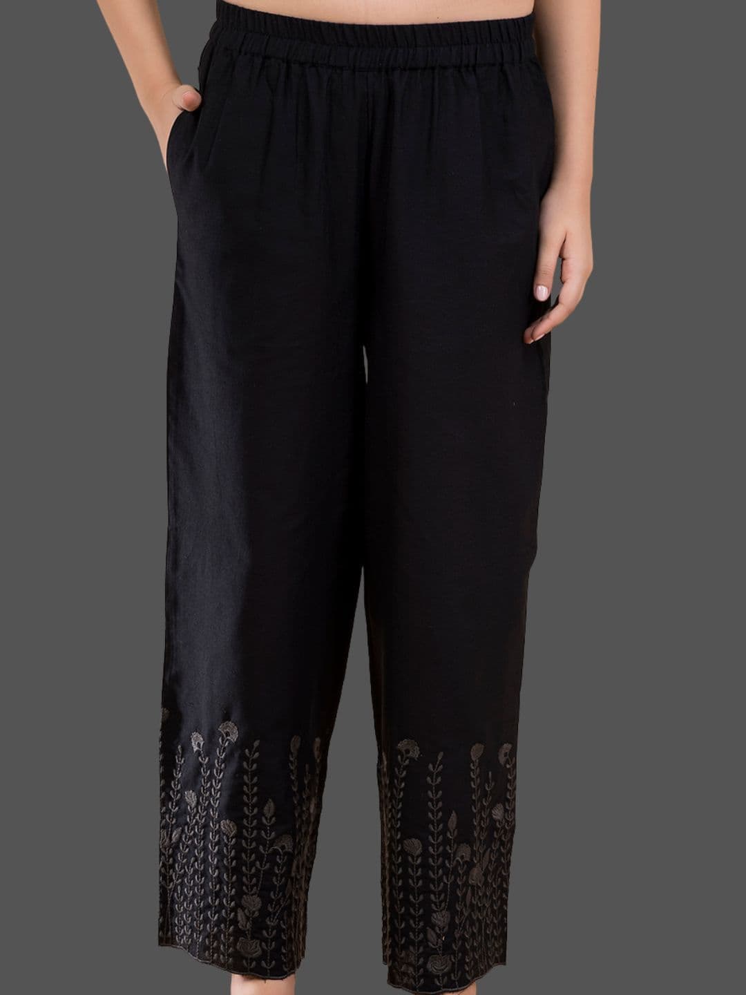 Saffron Threads Women Crest Embroidered Hem Ethnic Palazzos - view 1