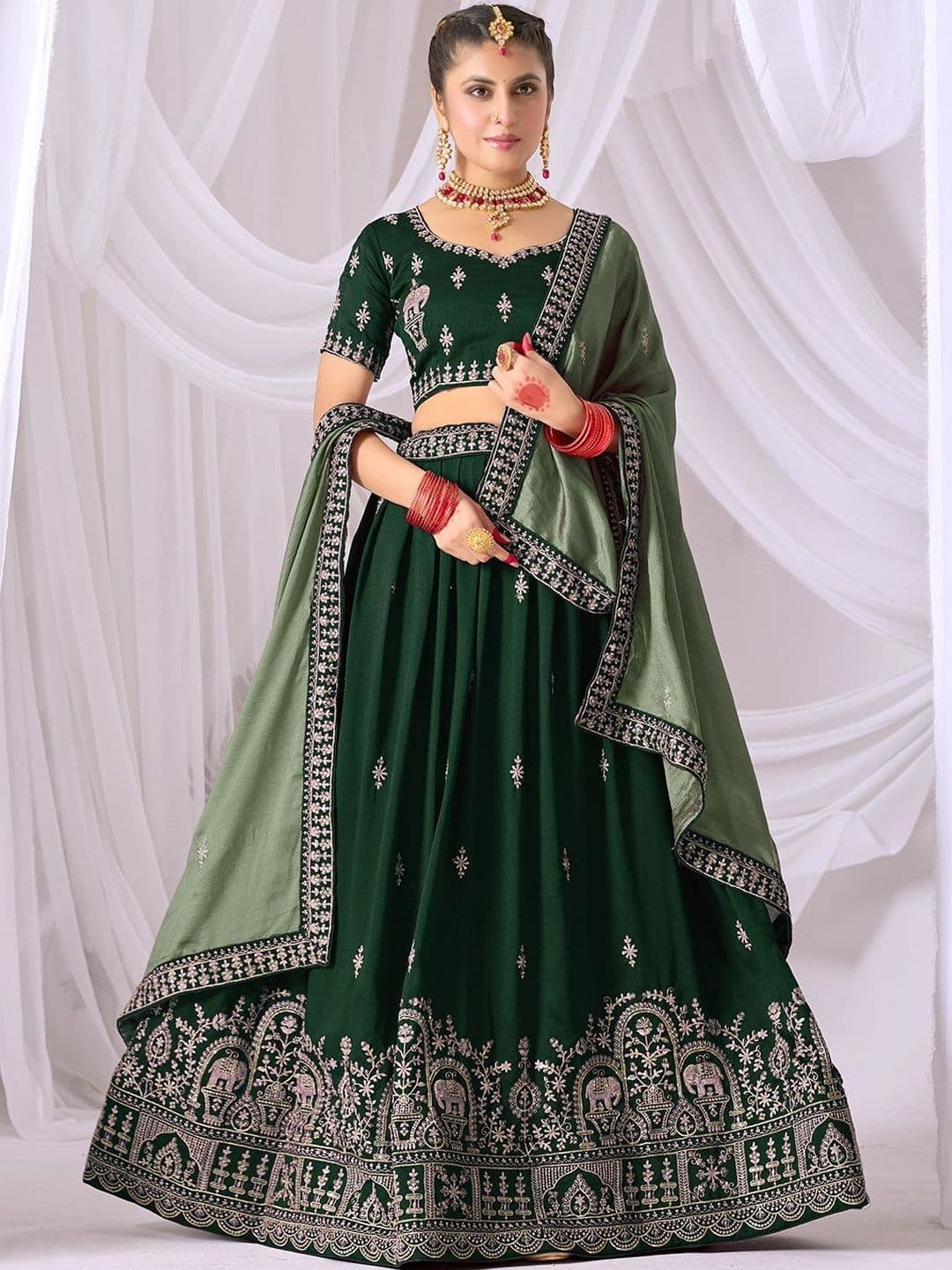 Jogmaya Fashion Women Embroidered Thread Work Semi-Stitched Lehenga & Blouse With Dupatta - view 1