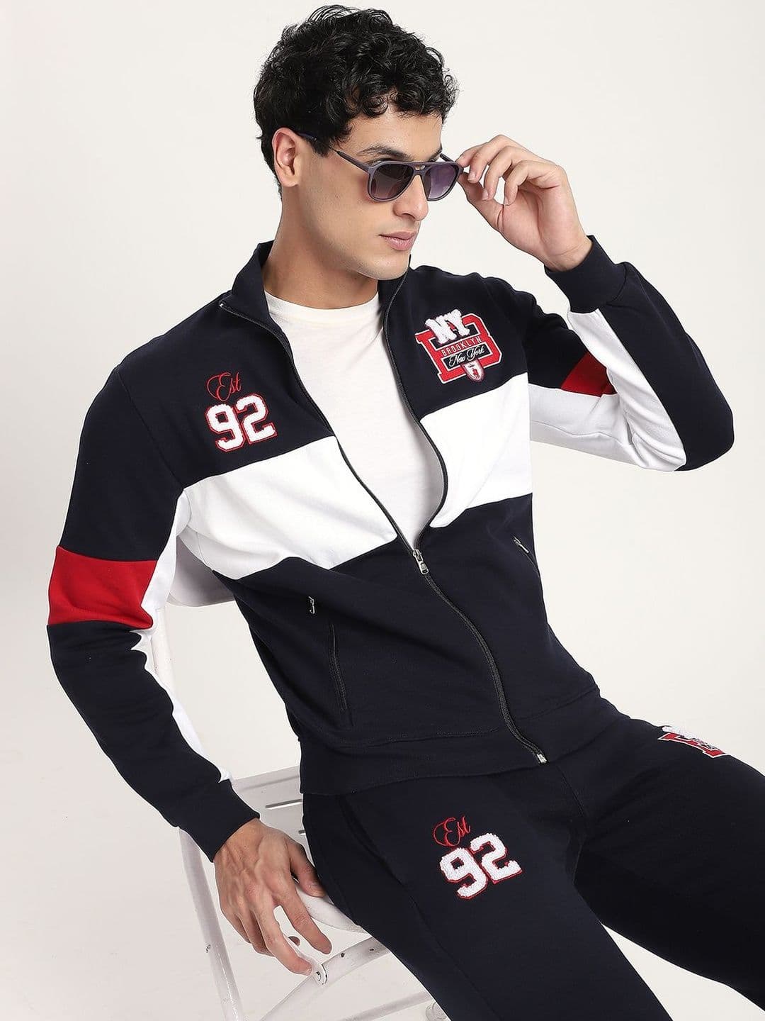 R&B Men Brand Logo Colourblocked Sporty Jacket with Embroidered - view 1