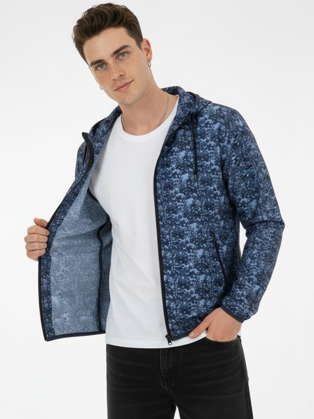 glitchez Abstract Printed Hooded Windcheater Bomber Jacket - view 1