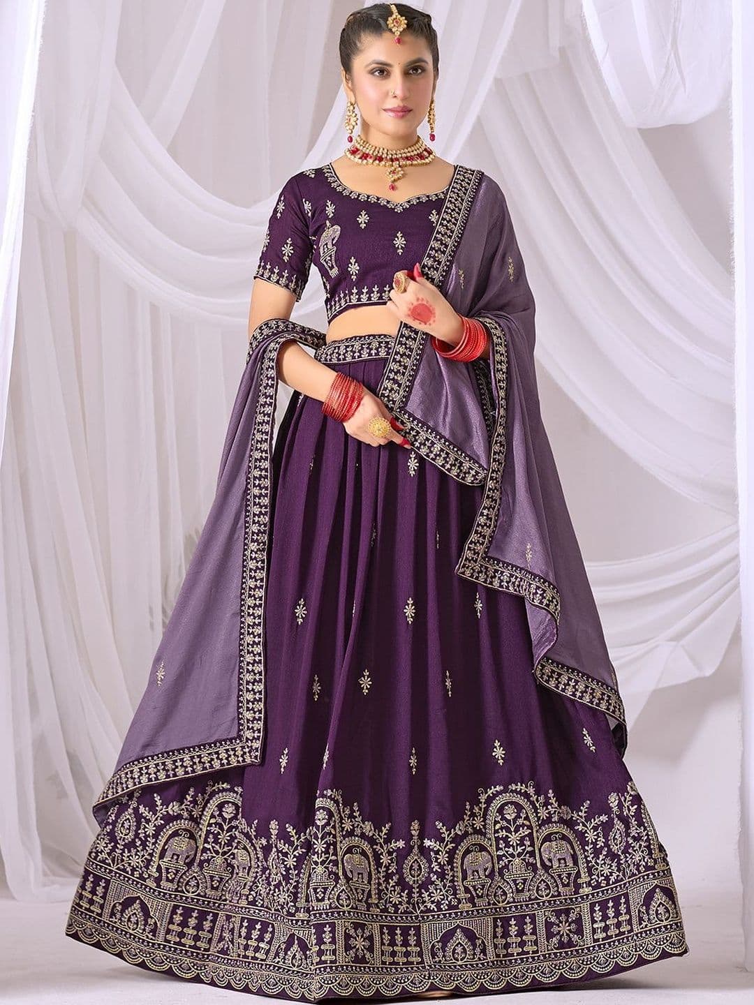 Jogmaya Fashion Embroidered Thread Work Semi-Stitched Lehenga & Blouse With Dupatta - view 1