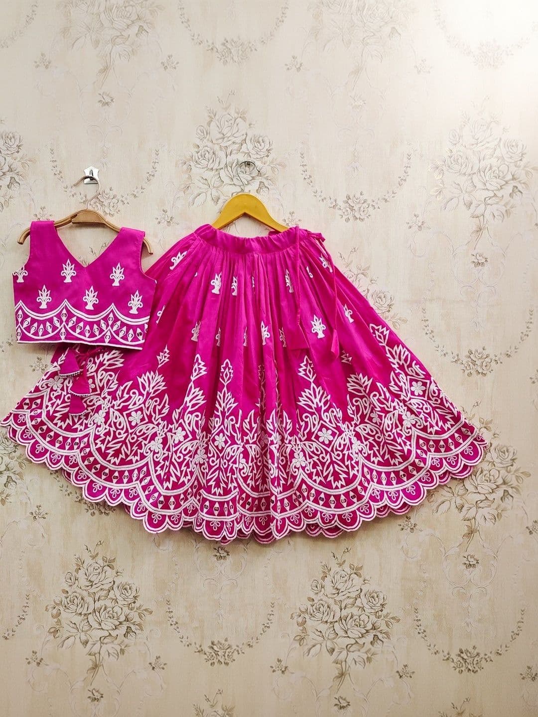 Sangria Girls Embroidered Thread Work V-Neck Flared Lehenga With Choli With Dupatta - view 1