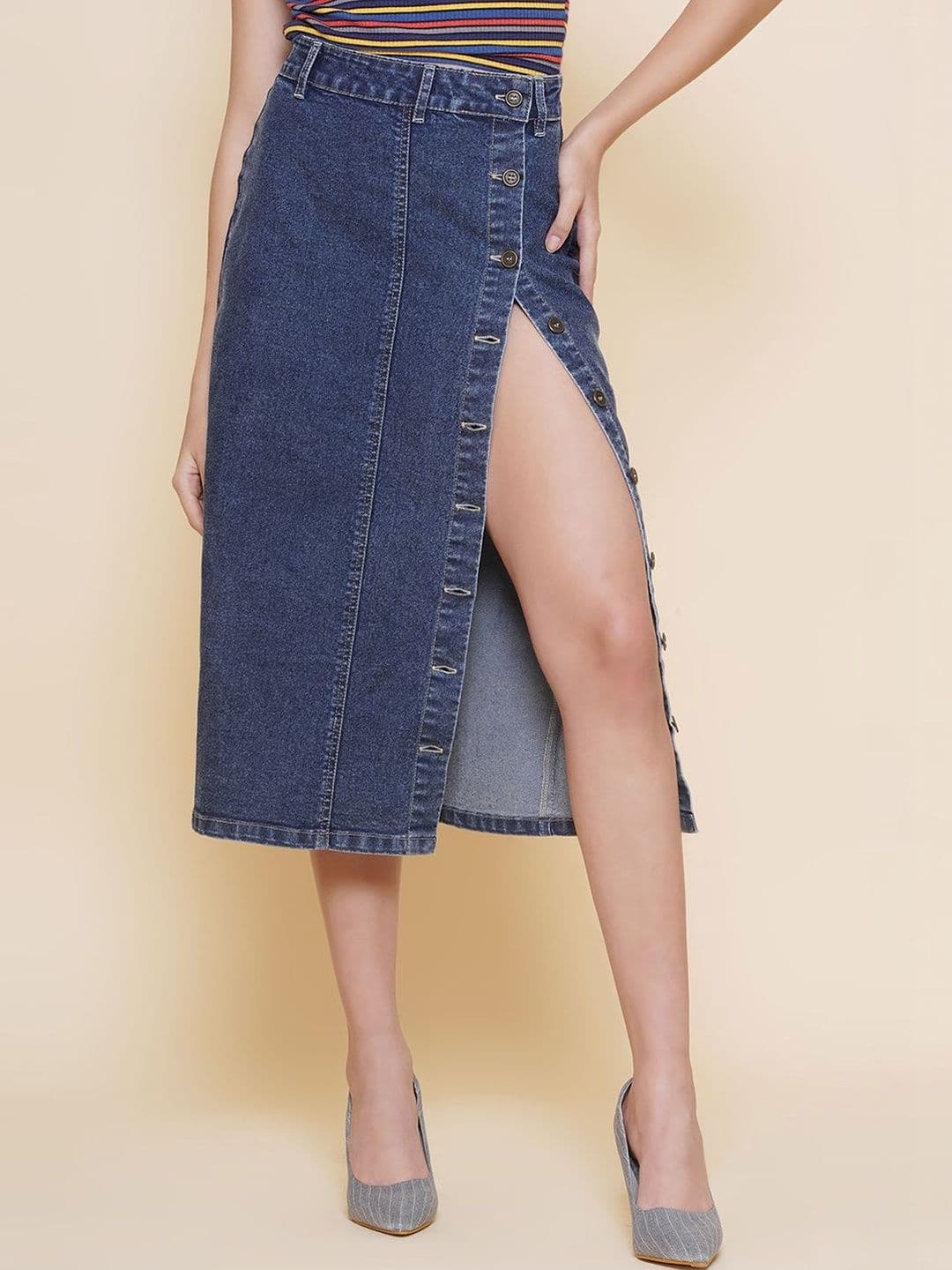 Mast & Harbour Women Cotton Midi Straight Skirt - view 1