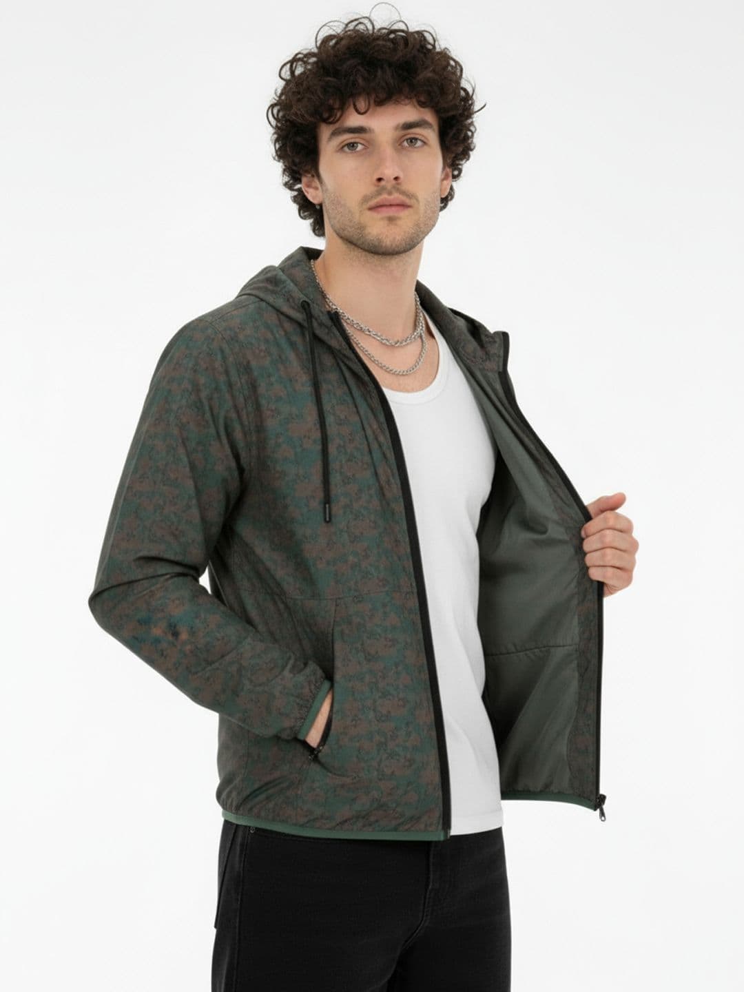 glitchez Abstract Print Hooded Windcheater Tailored Jacket - view 1