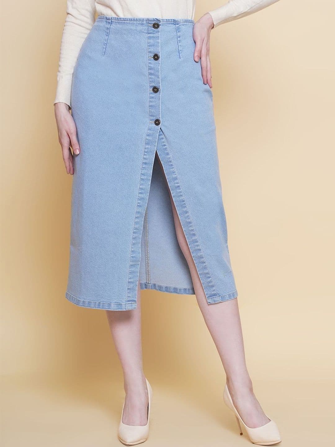 Mast & Harbour Cotton Front-Slit Midi A-Line Skirt - view 1