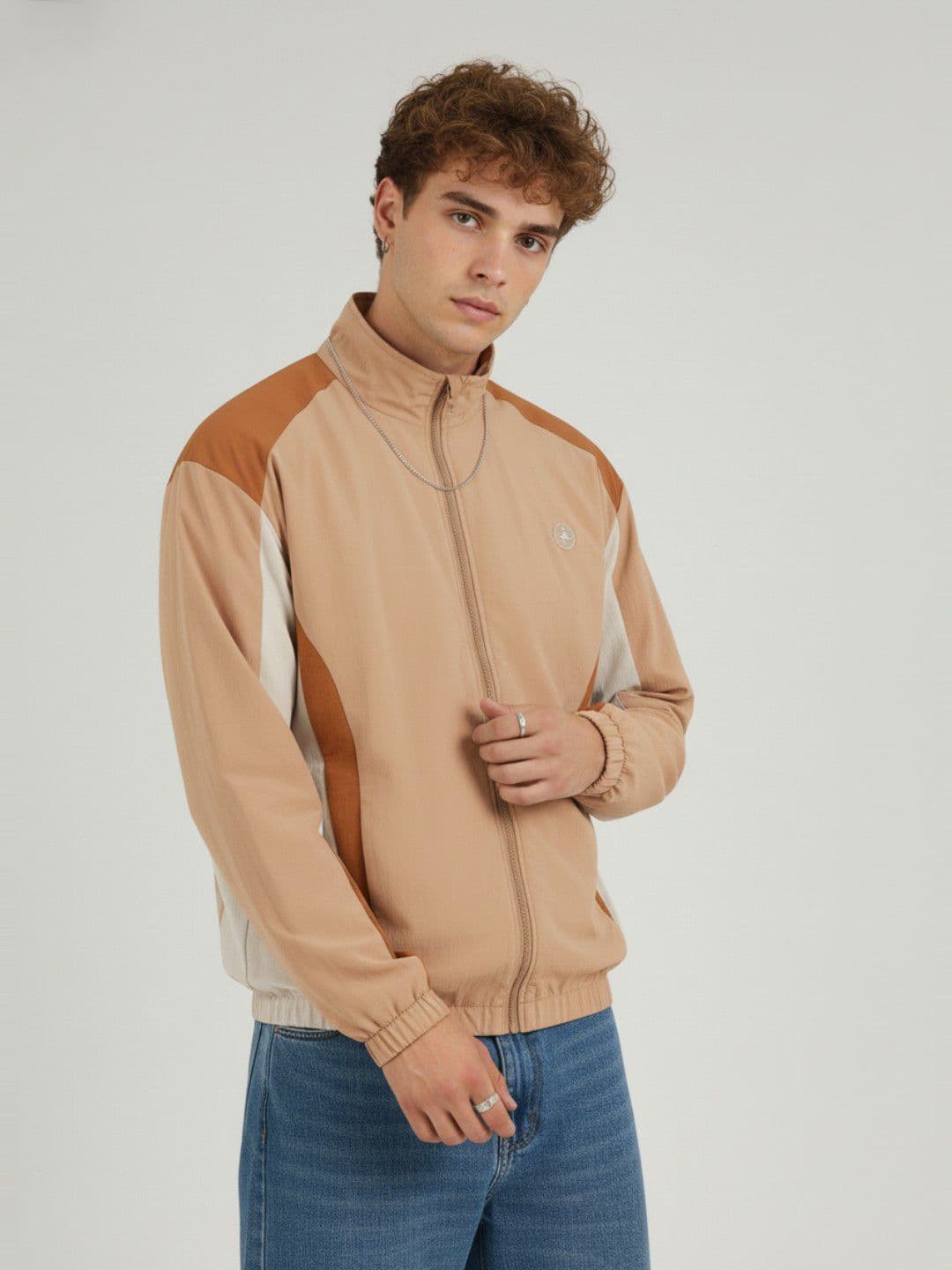glitchez Mock Collar Colorblocked Bomber Jacket