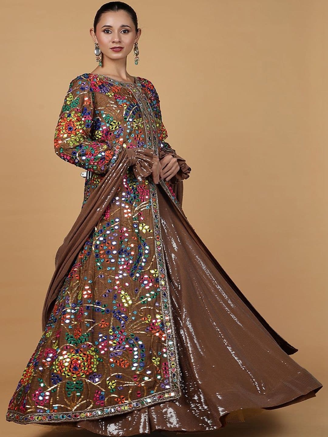MILU MADAN Women Embellished Sequinned Semi-Stitched Lehenga & Blouse With Dupatta - view 1