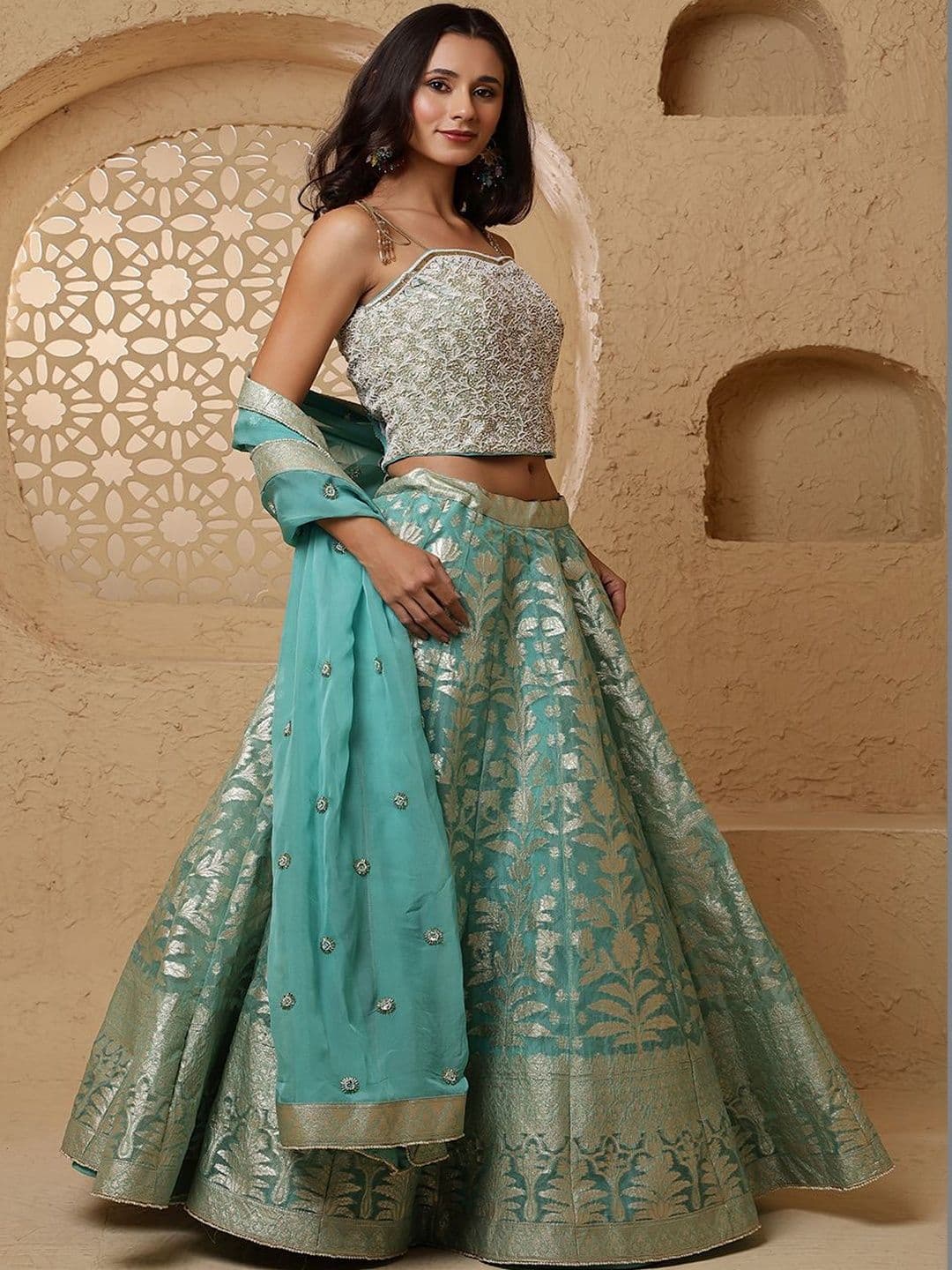 MILU MADAN Women Embellished Sequinned Ready to Wear Lehenga & Blouse With Dupatta - view 1