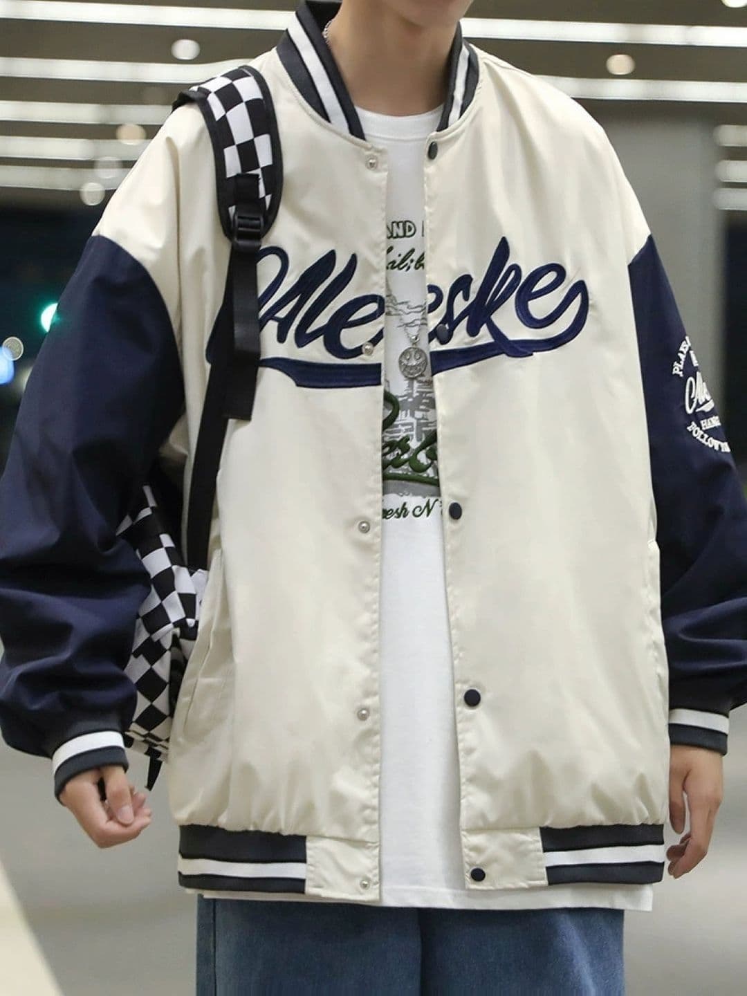 KPOP Men Typography Colourblocked Varsity Jacket - view 1