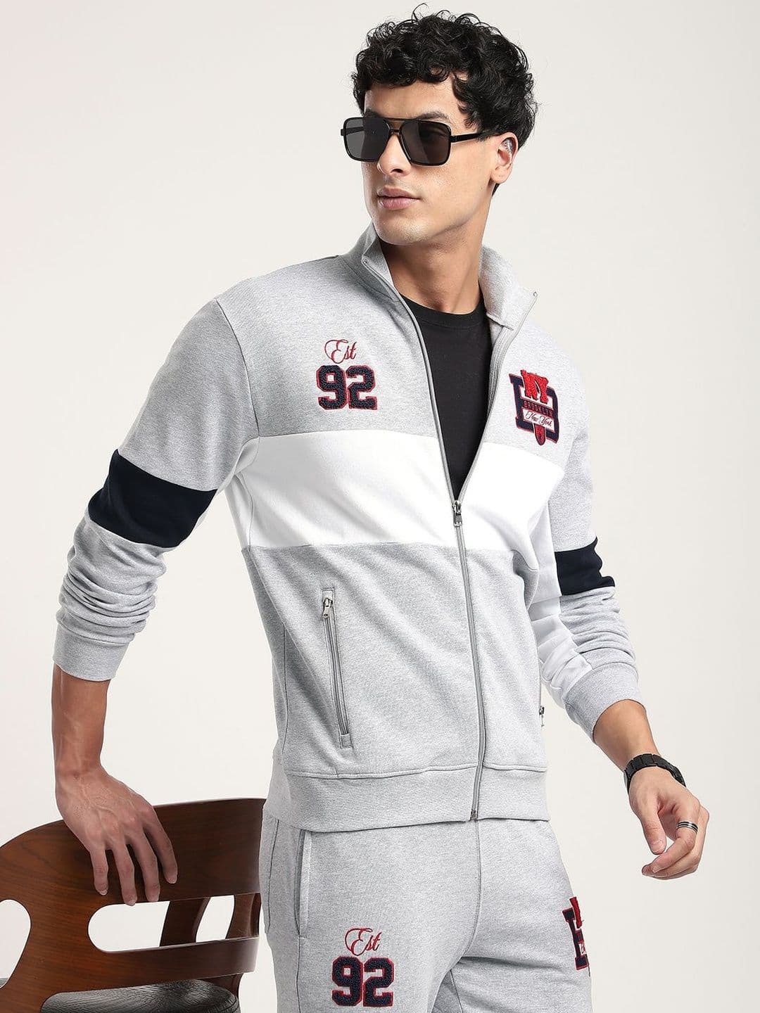 R&B Men Brand Logo Colourblocked Sporty Jacket with Embroidered - view 1