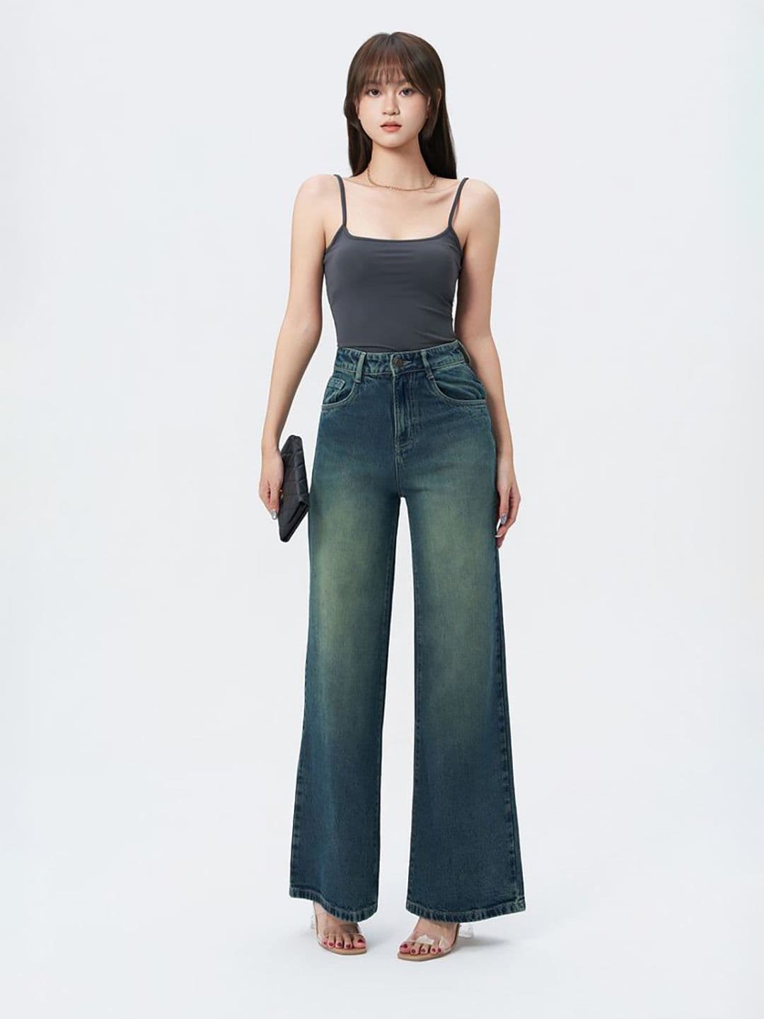 Off Duty India Women Wide Leg High-Rise Low Distress Heavy Fade Jeans - view 1