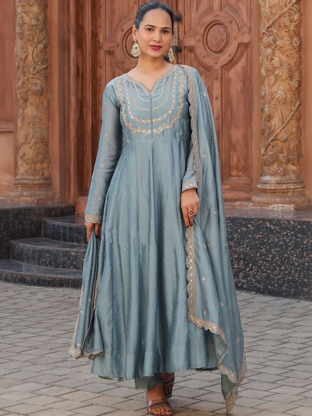 CaniBani Women Ethnic Motifs Embroidered Regular Sequinned Kurta with Trousers & With Dupatta - view 1