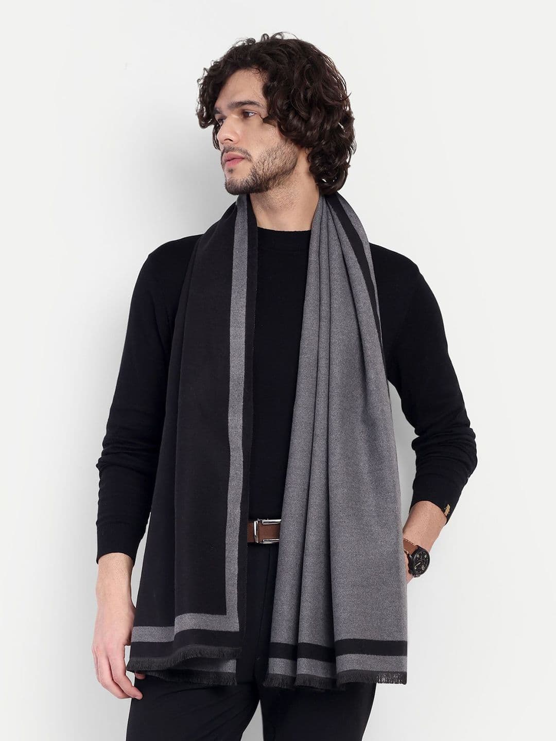 Knitkala Men Cashmere Solid Border Reversible Stole - view 1