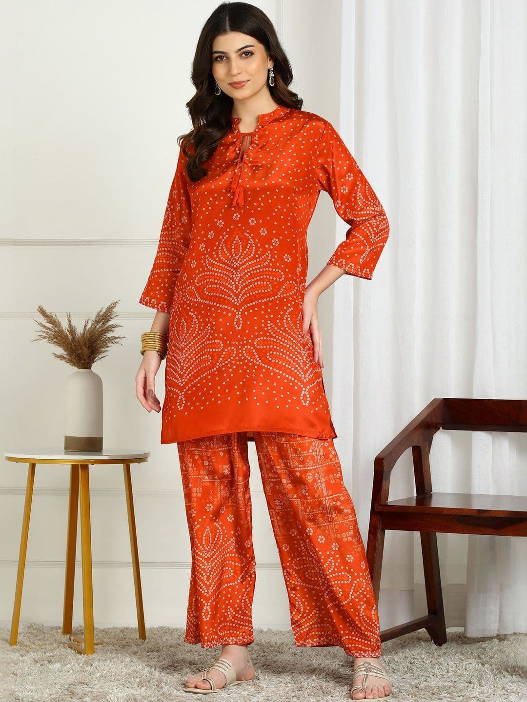 Sangria Bandhani Printed Tunic With Palazzos Co-Ords - view 1
