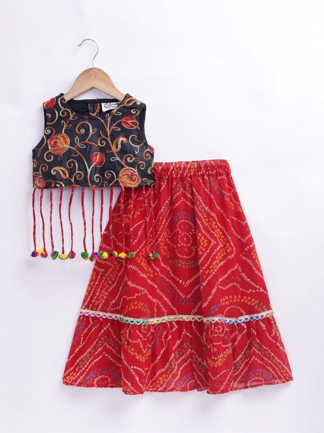 M'andy Girls Embroidered Thread Work Ready to Wear Lehenga & Choli Set - view 1