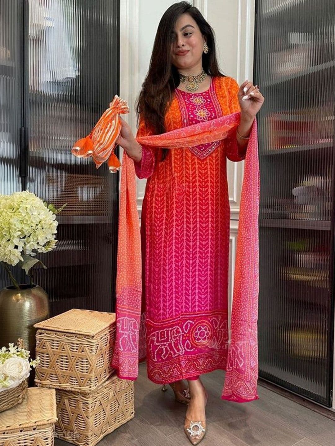 SZN Women Ethnic Motifs Printed Regular Thread Work Kurta with Trousers & With Dupatta - view 1
