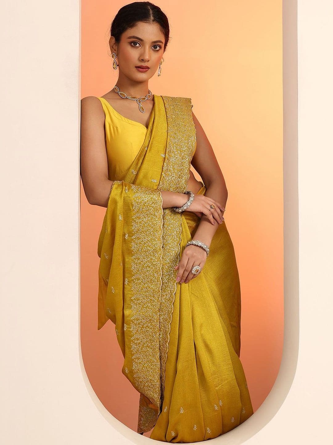 Libas Embellished Embroidered Silk Blend Heavy Work Saree - view 1