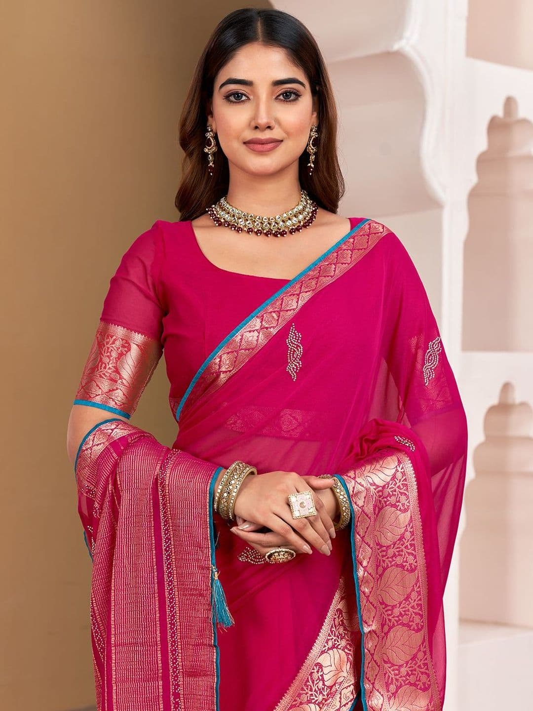 SOHINI NX Woven Design Zari Pure Chiffon Saree with Blouse Piece - view 1