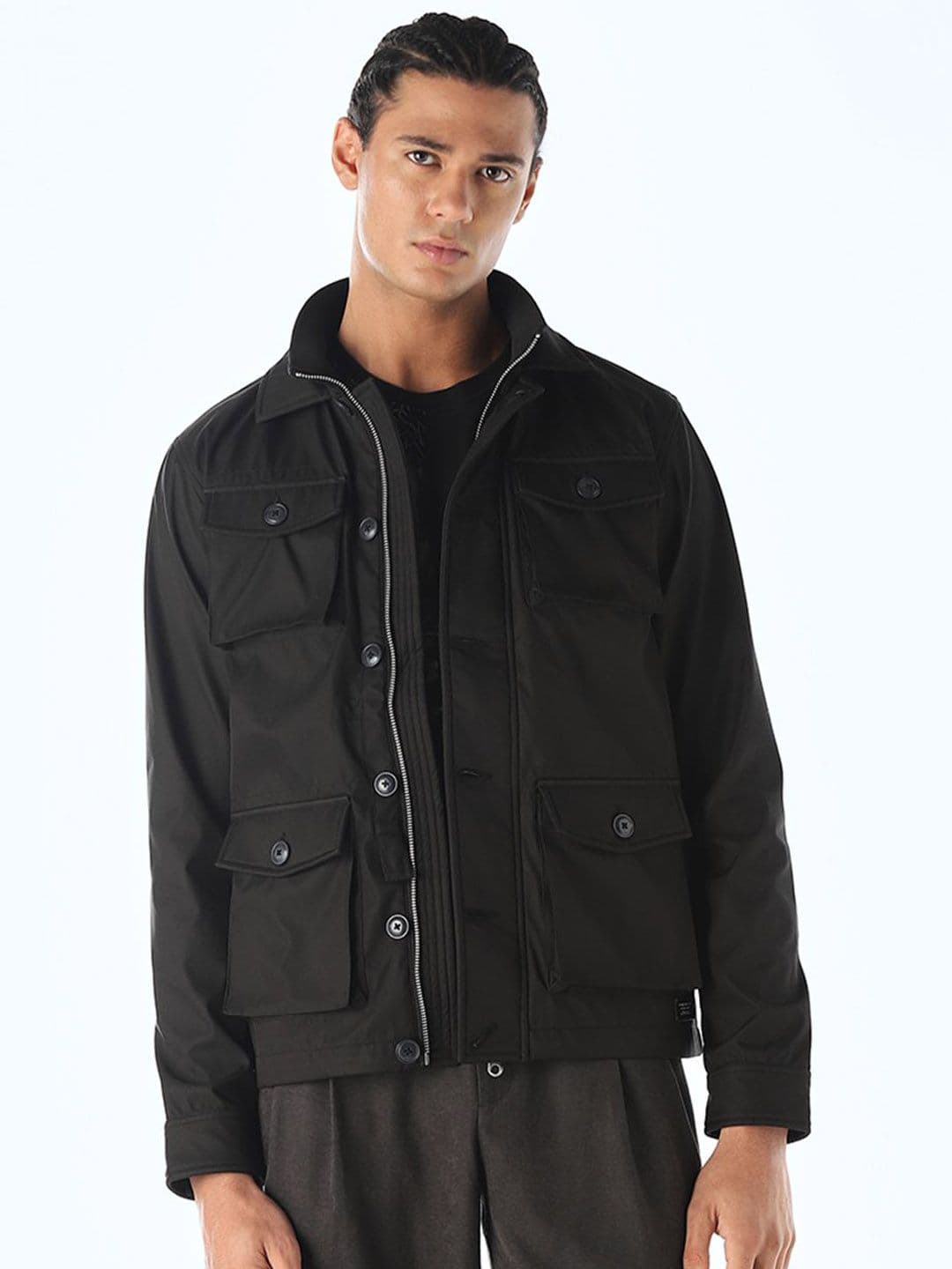 Jack & Jones Men Spread Collar Solid Open Front Jacket - view 1