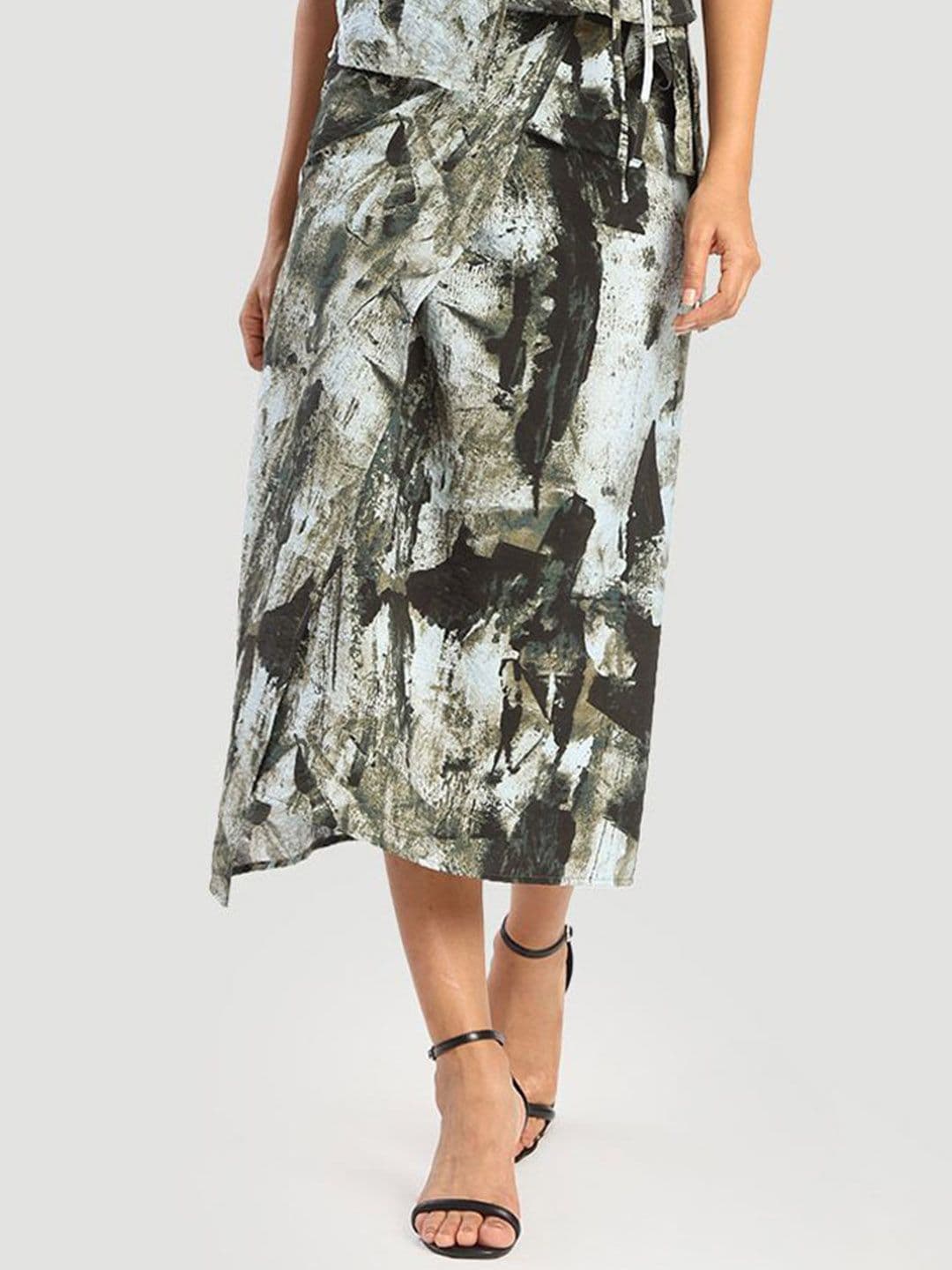 Bene Kleed Womens Abstract-Printed Wrap-Around Midi Skirt - view 1