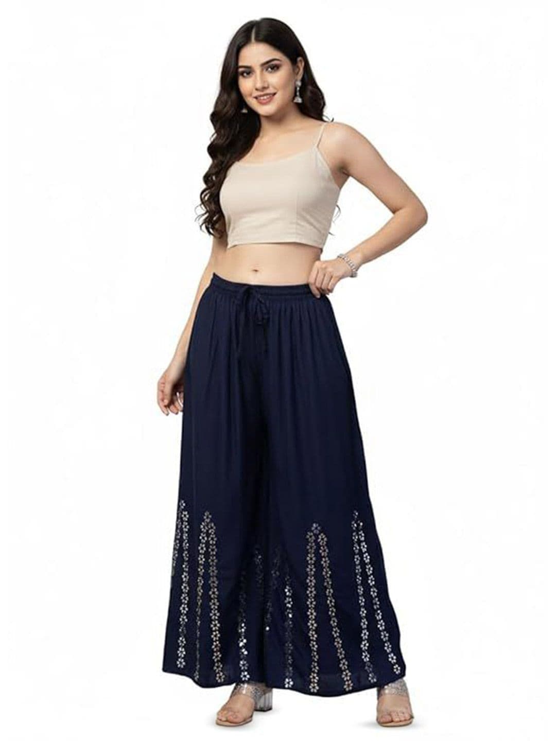 Thrifty Thread Women Ethnic Motifs Embellished Wide Leg Ethnic Palazzos - view 1