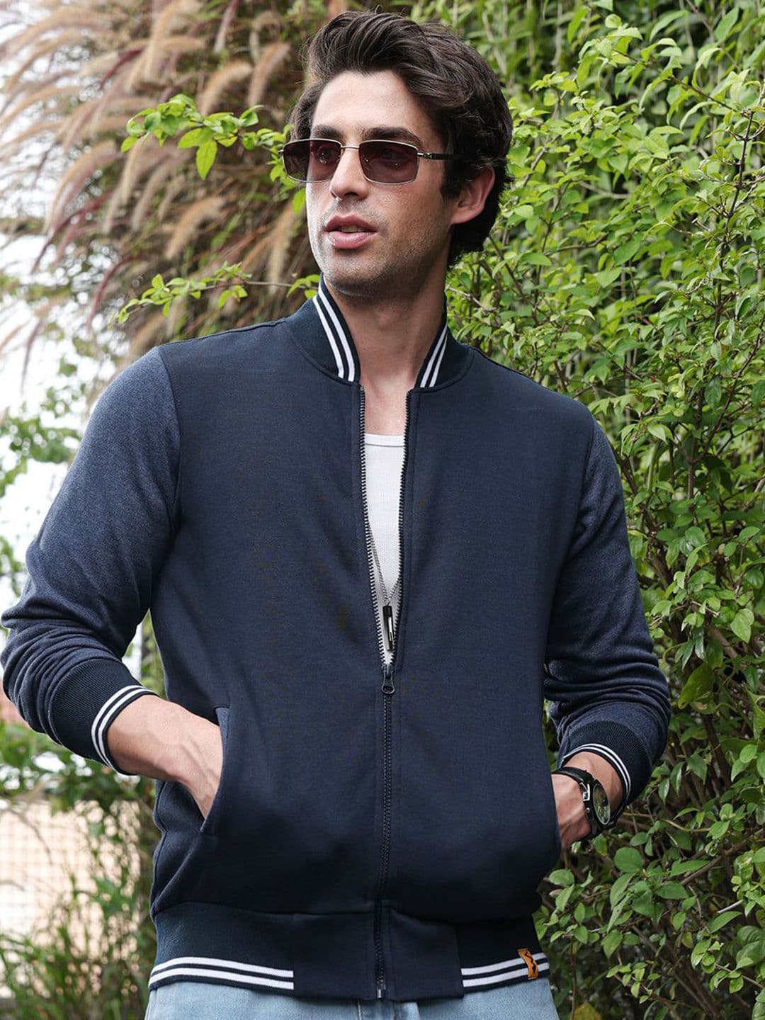 CAHOOT Men Stand Collar Colourblocked Lightweight Bomber Jacket - view 1