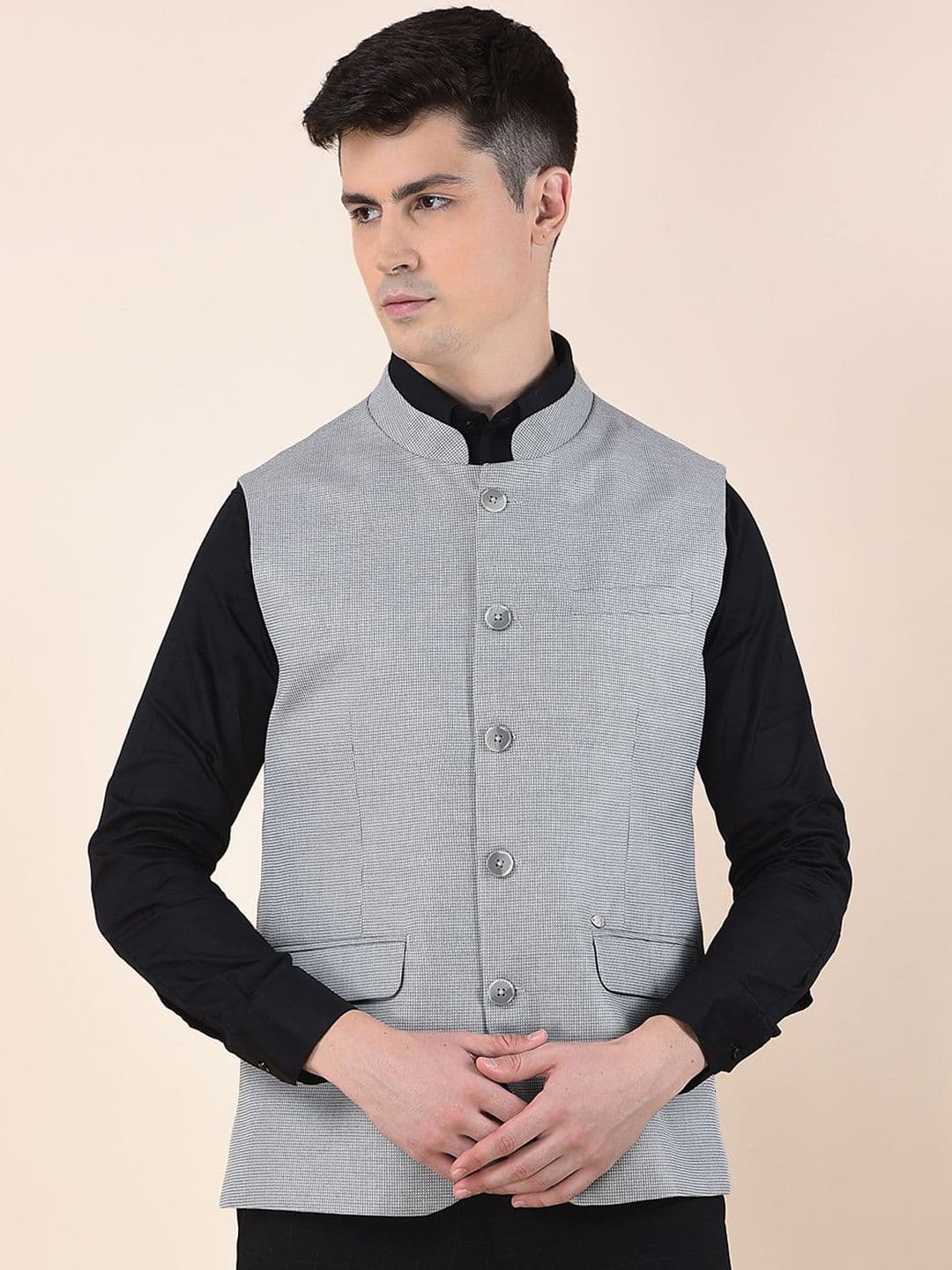 Cantabil Men Woven Design Sleeveless Nehru Jacket - view 1