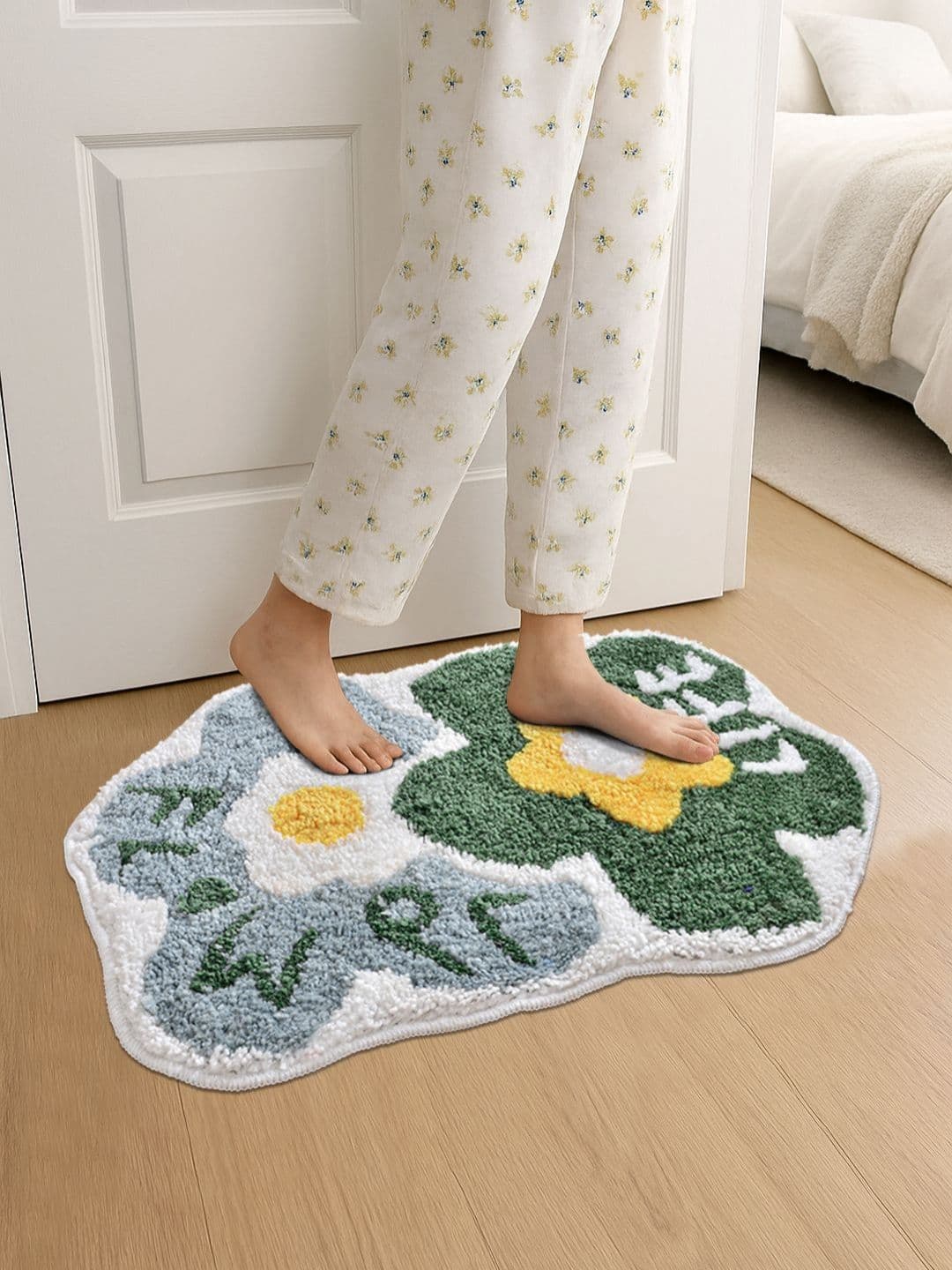 FABINALIV Green & White Self Design Anti-Skid Doormat - view 1