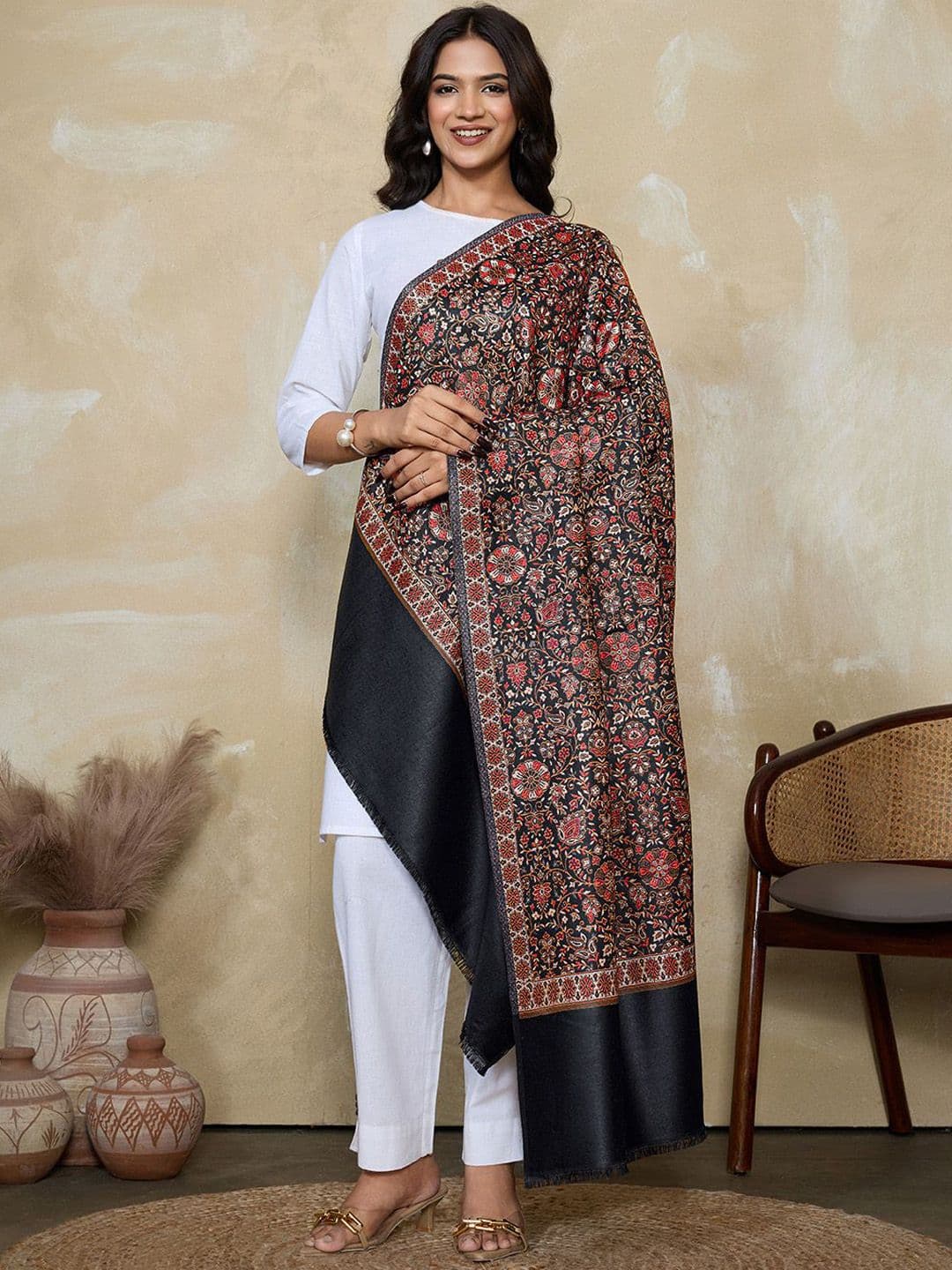 WEAVERS VILLA Women Floral Woven Design Winter Shawl - view 1