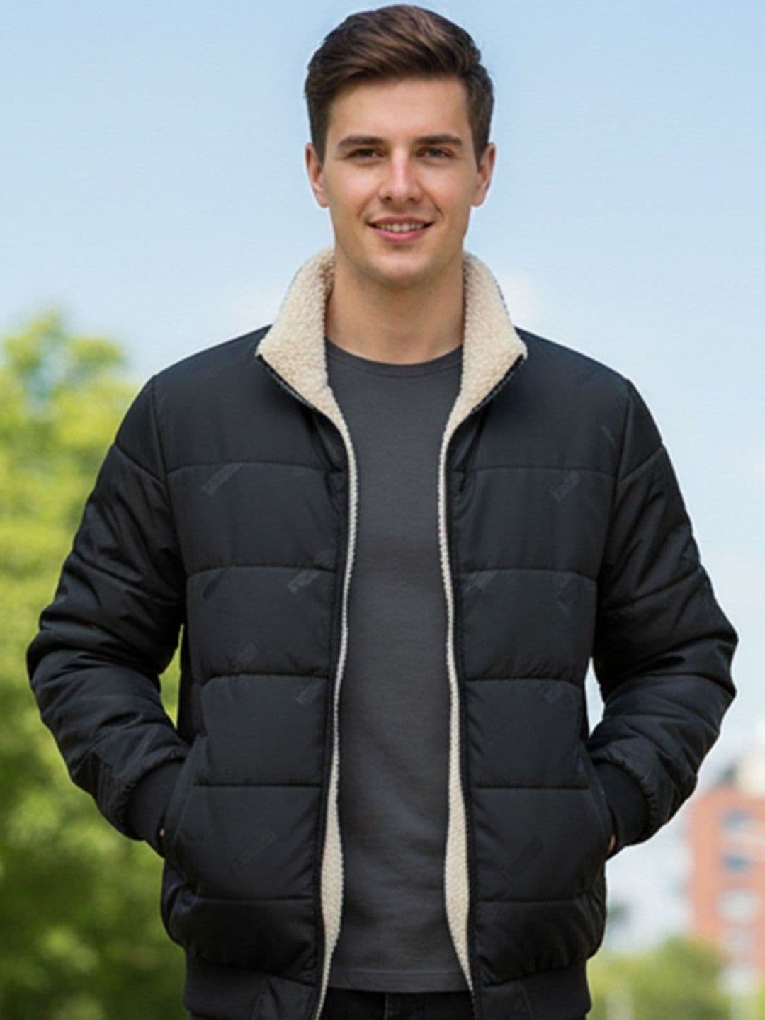 HERE&NOW Men Stand Collar Solid Puffer Jacket - view 1